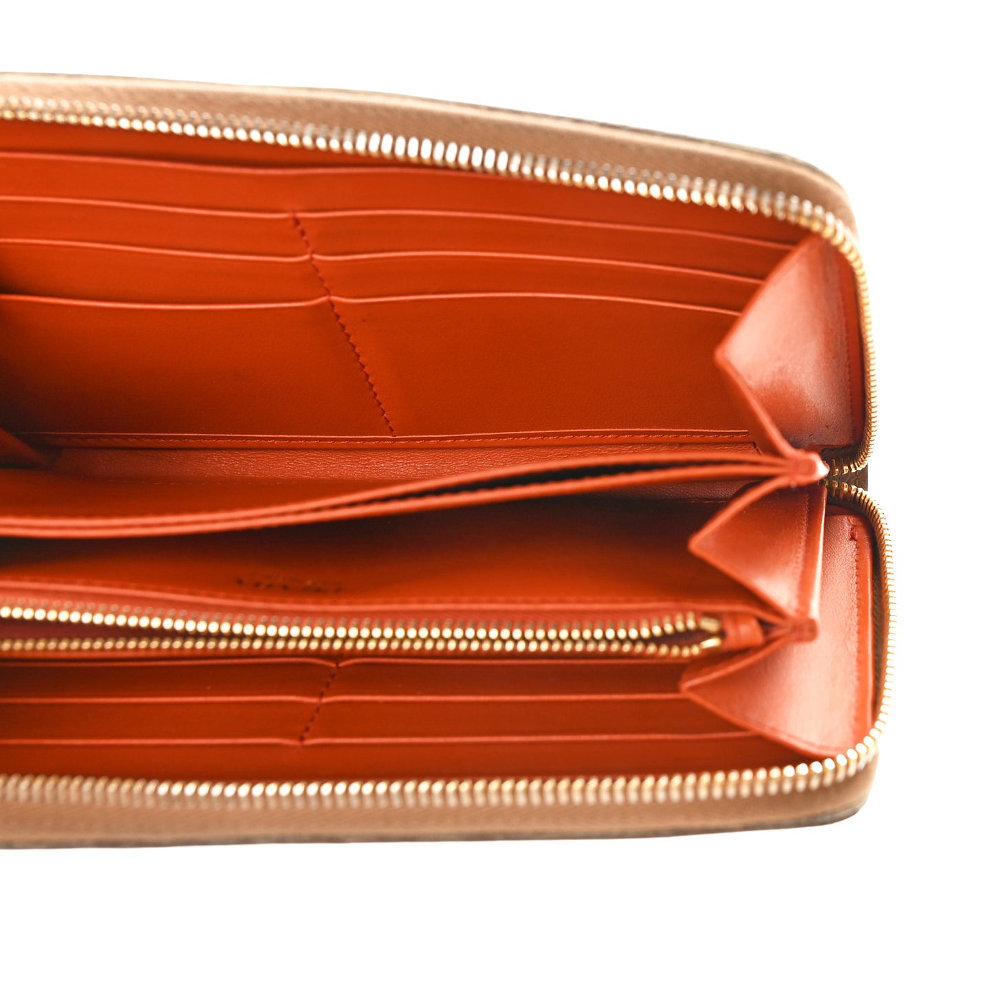Daino Bi-Color Metal Zip Around Wallet Caramel Papaya
