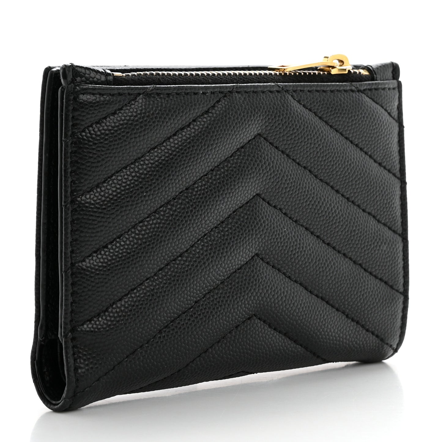 Grain De Poudre Matelasse Chevron Monogram Zipped Two-Part Wallet Black