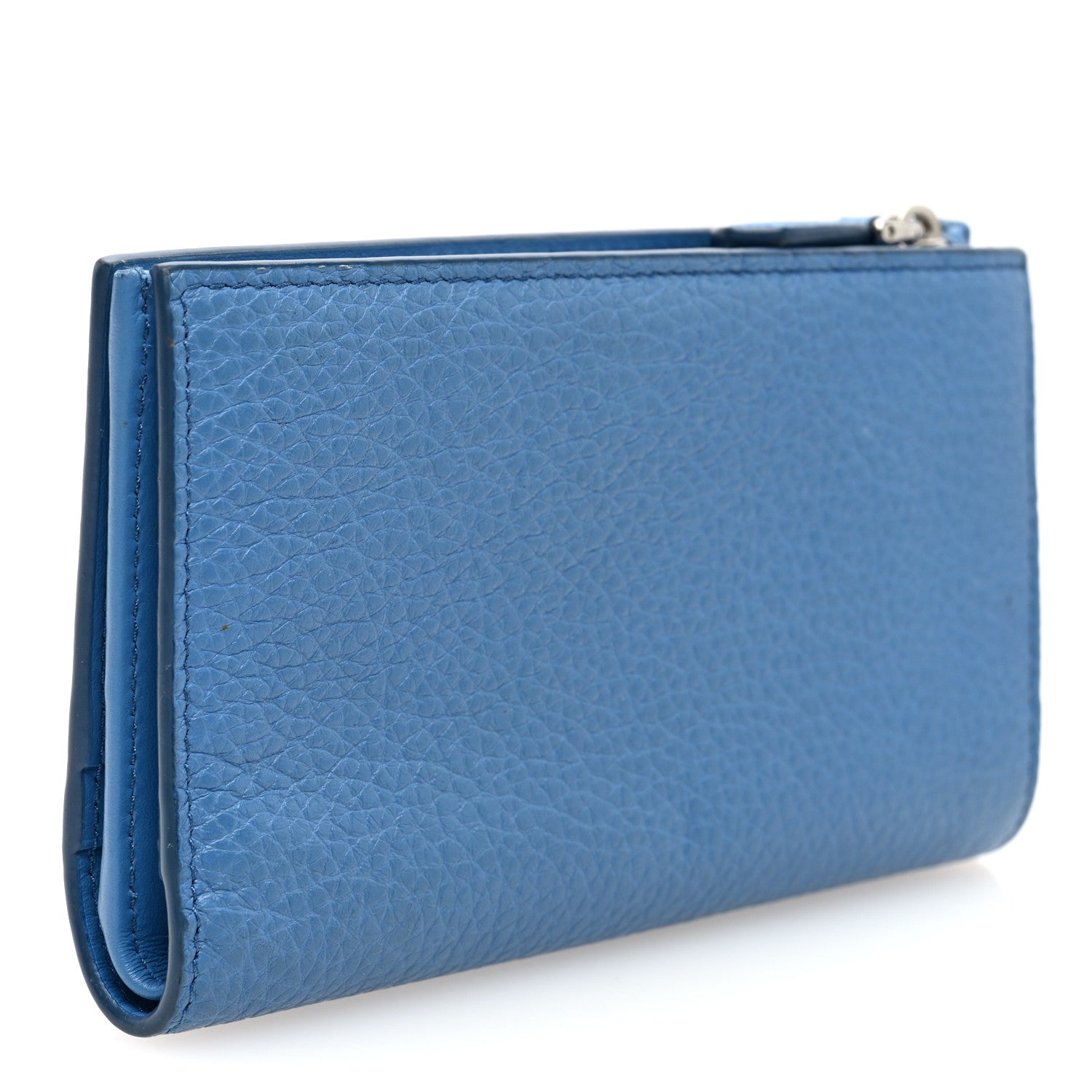 Prada Vitello Daino Triangle Continental Zip Wallet Blue 3 of 6