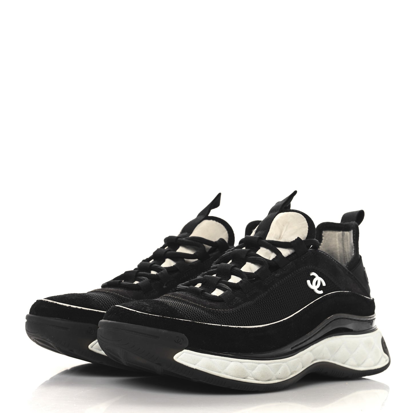 Velvet Calfskin Mixed Fibers CC Sneakers 40 Black
