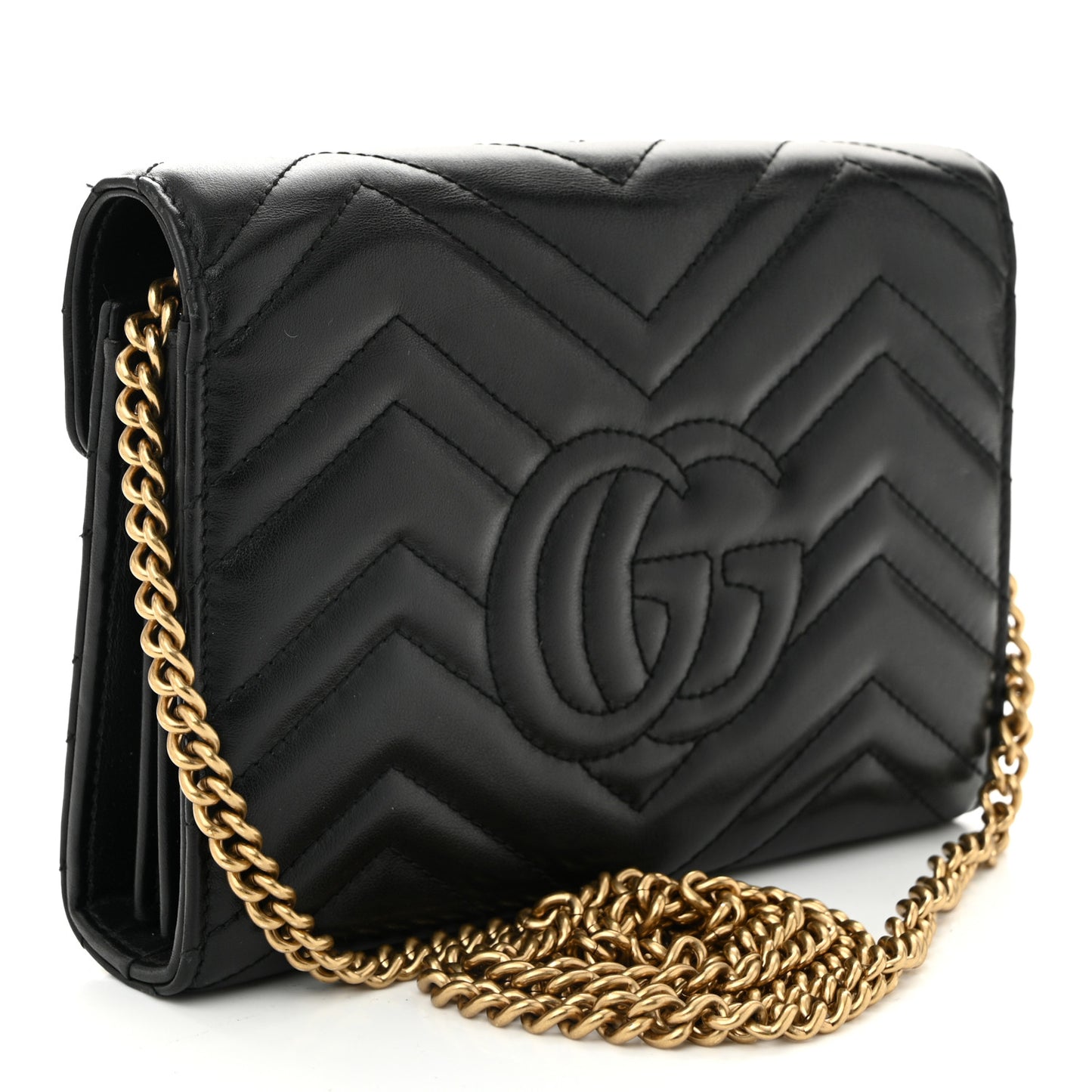 Calfskin Matelasse GG Marmont Chain Wallet Black