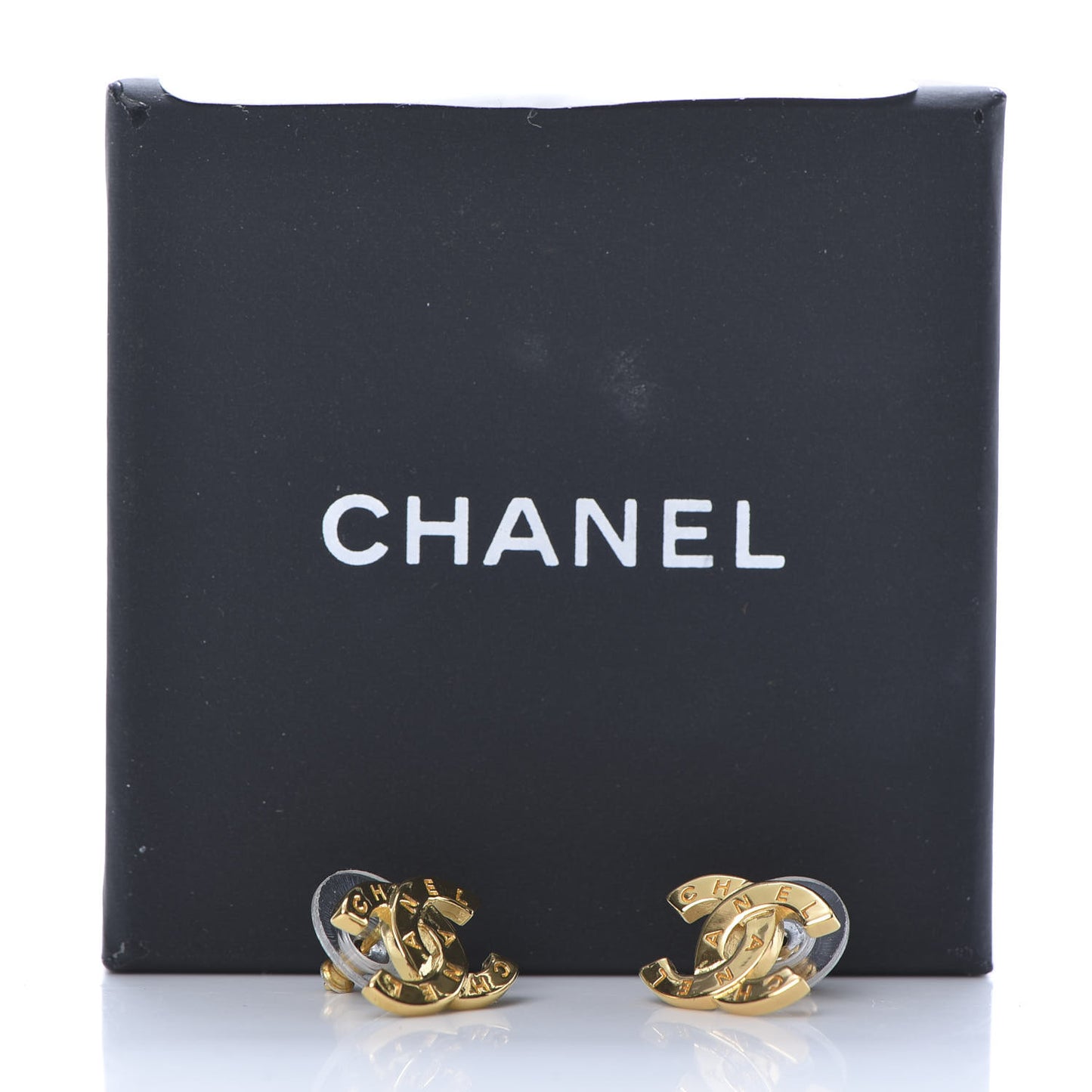 Metal CC Paris Button Stud Earrings Gold