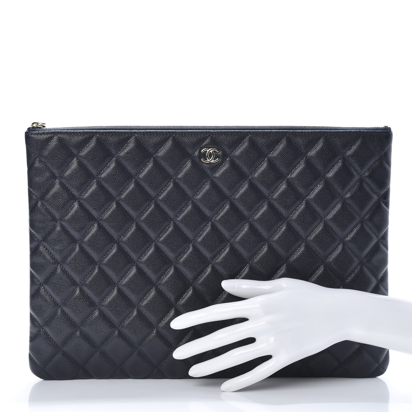 Caviar Quilted Large Cosmetic Case Dark Blue