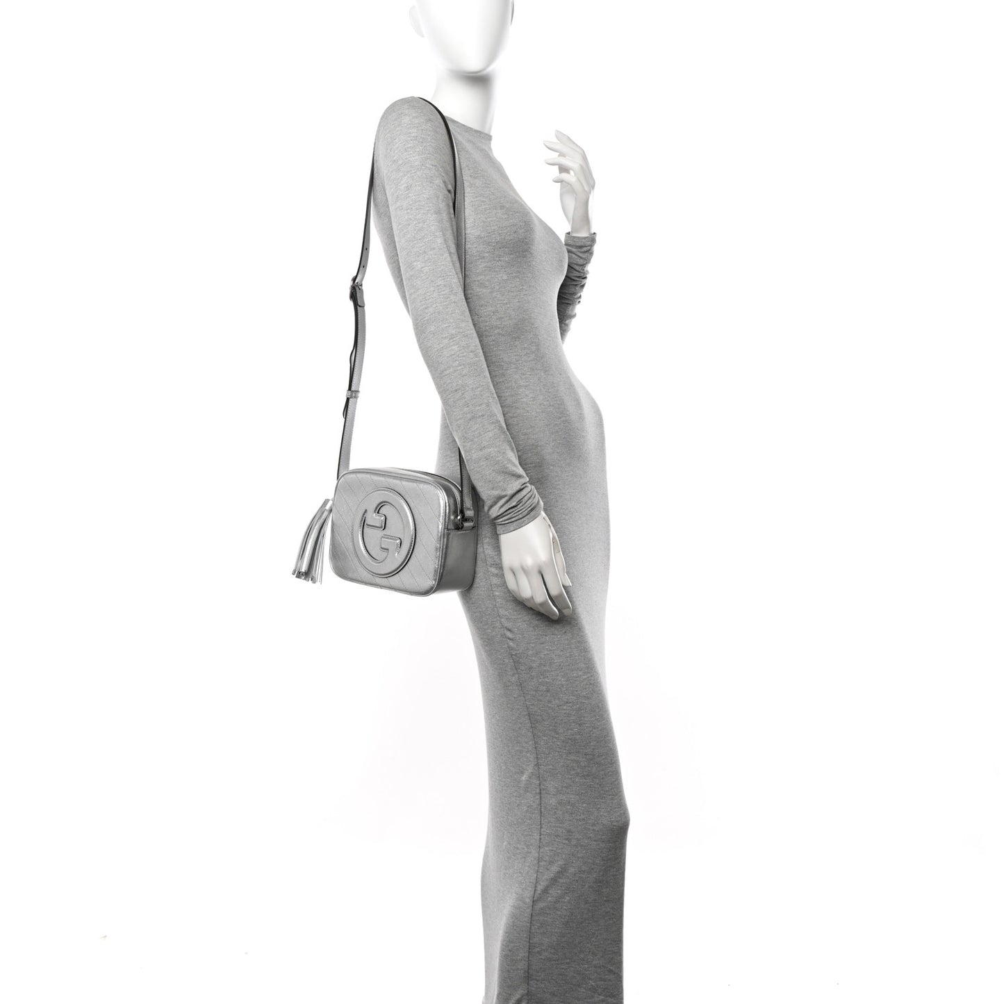 Metallic Sakai Be Green Calfskin Diagonal Stitched Small Blondie Shoulder Bag Silver