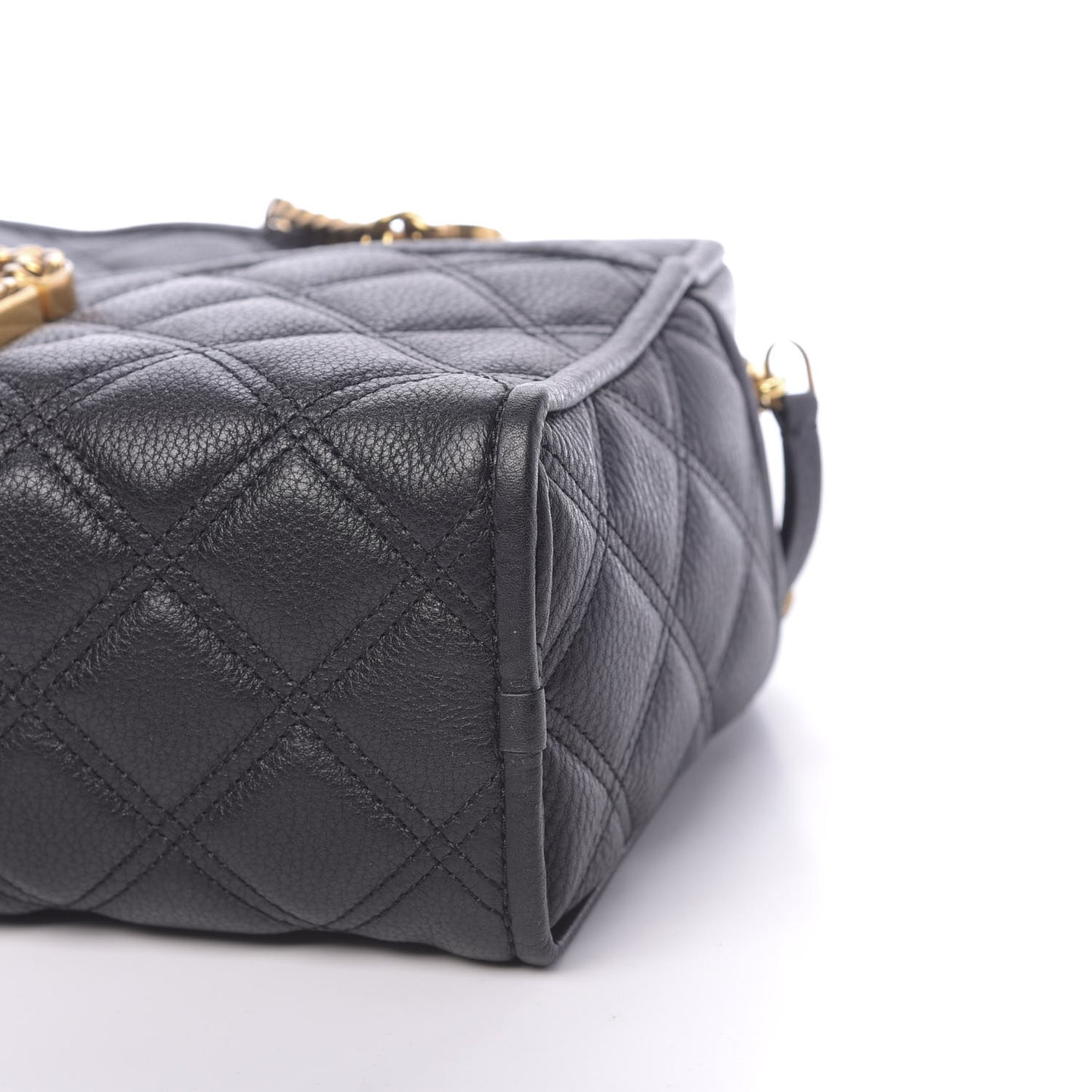 Grained Calfskin Quilted Double Stitched The Status Shoulder Bag Black