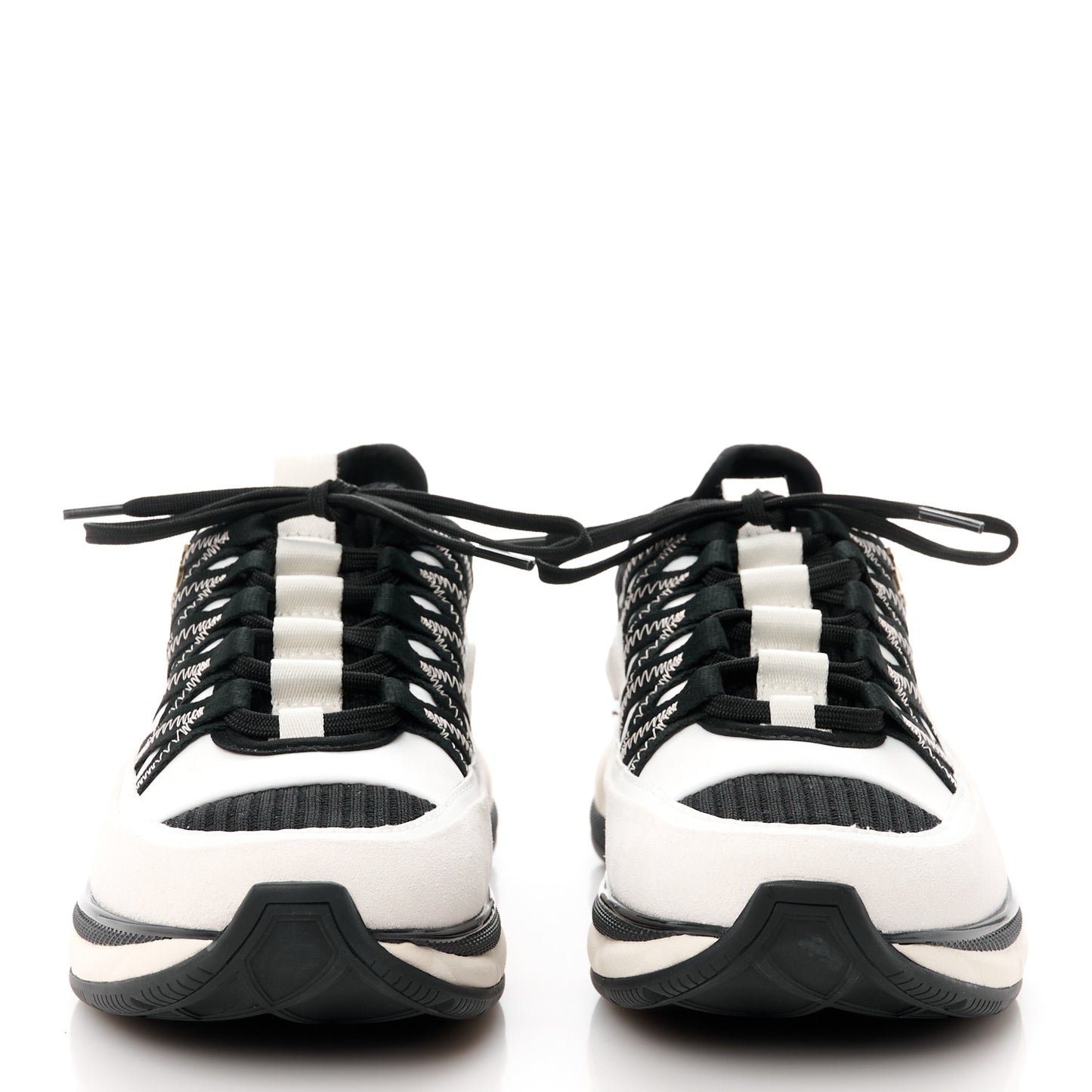 Fabric Suede Calfskin Sneakers 37 White Black