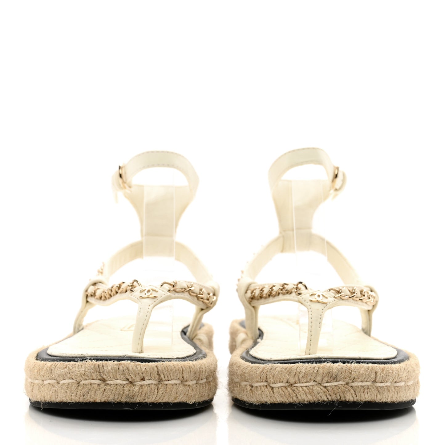 Lambskin Chain CC Thong Espadrille Sandals 36 White