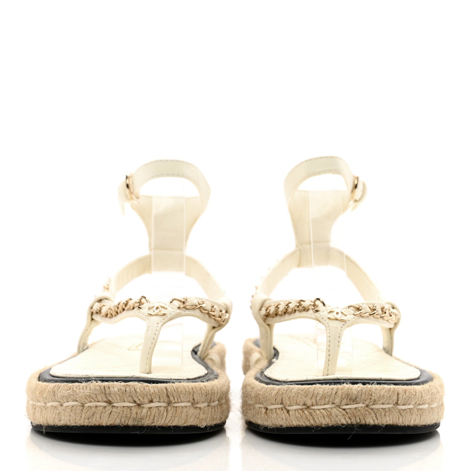 Chanel Lambskin Chain CC Thong Espadrille Sandals 36 White 2 of 11