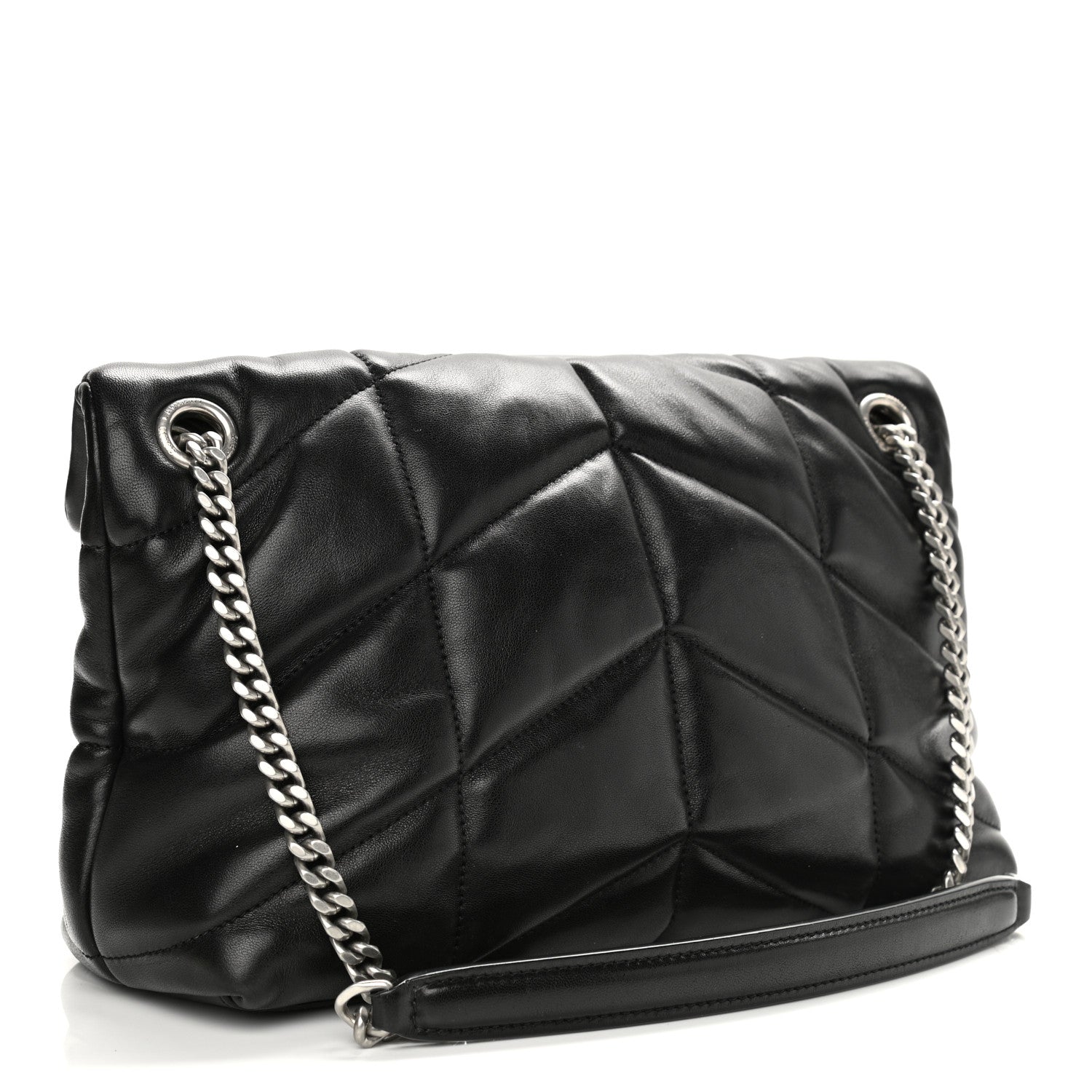 Saint Laurent Lambskin Quilted Small Loulou Puffer Monogram Chain Satchel Black 3 of 12