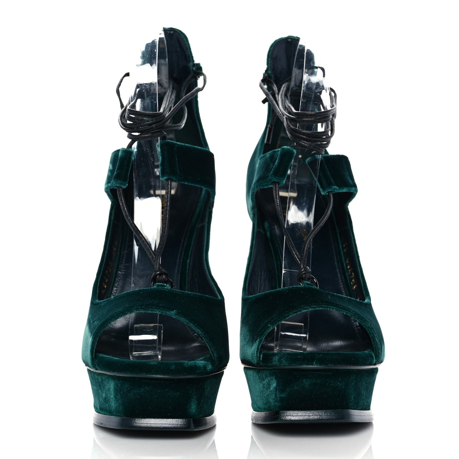 Saint Laurent Velluto Master Lace Up Tribute 105 Platform Sandals 38.5 Malachite 2 of 8