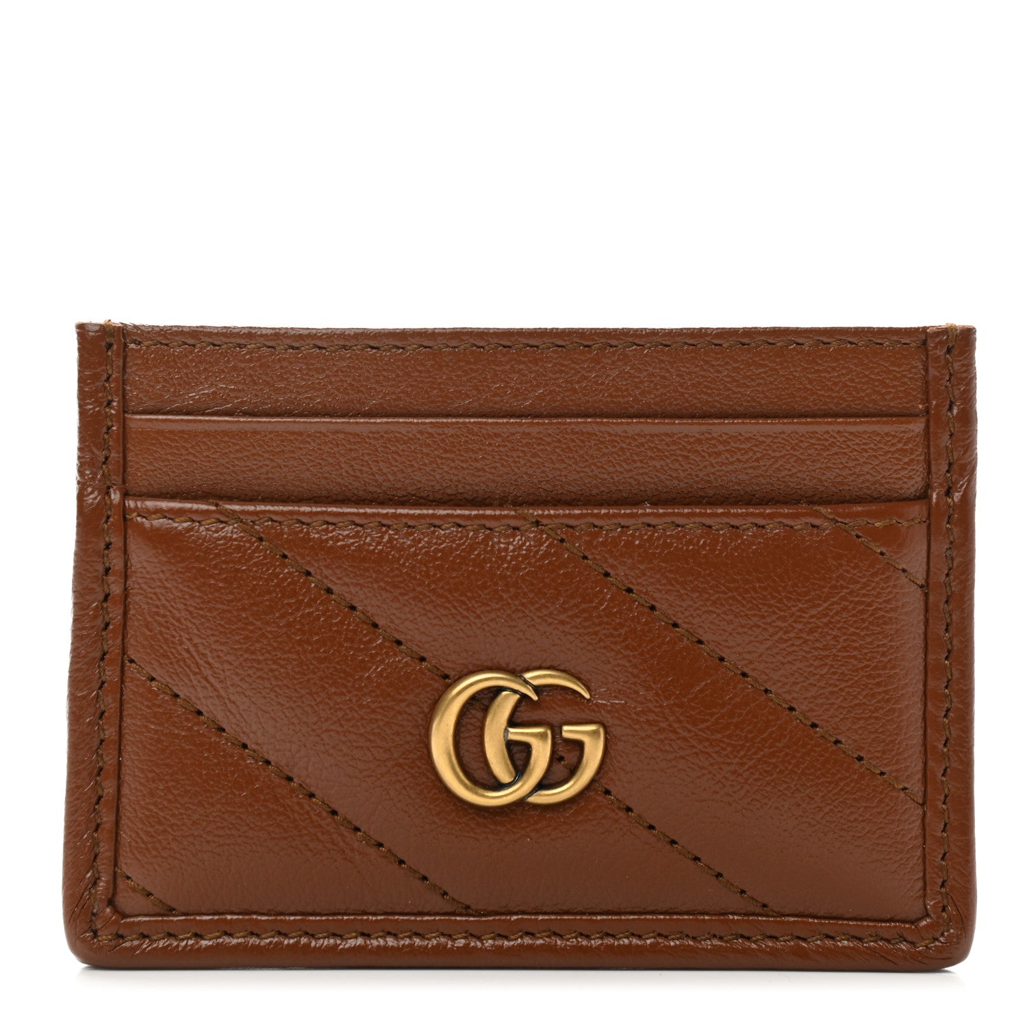 Gucci Azalea Calfskin Matelasse Diagonal GG Marmont Card Holder Cuir 1 of 7