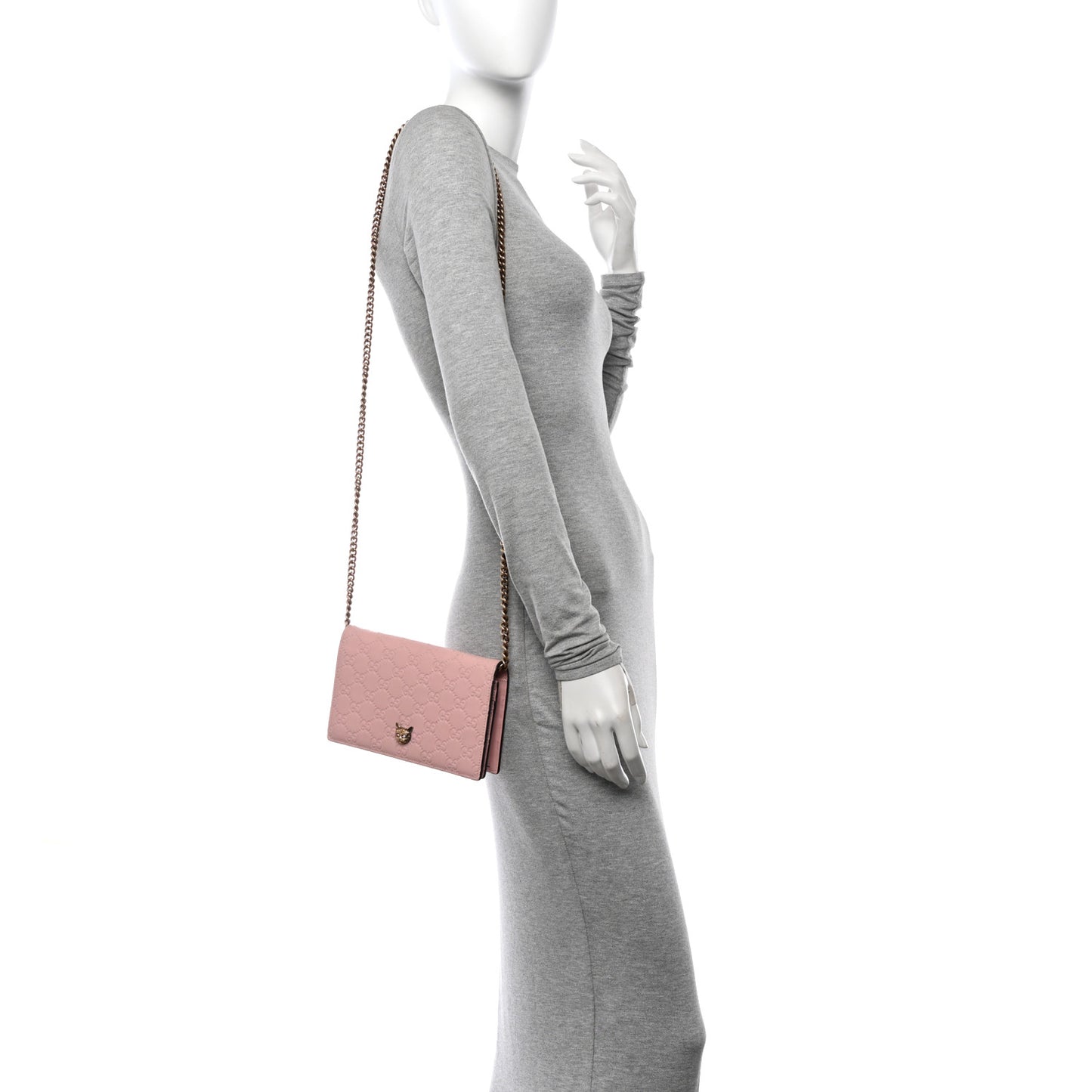 Guccissima Signature Crystal Cat Chain Wallet Light Candy Pink