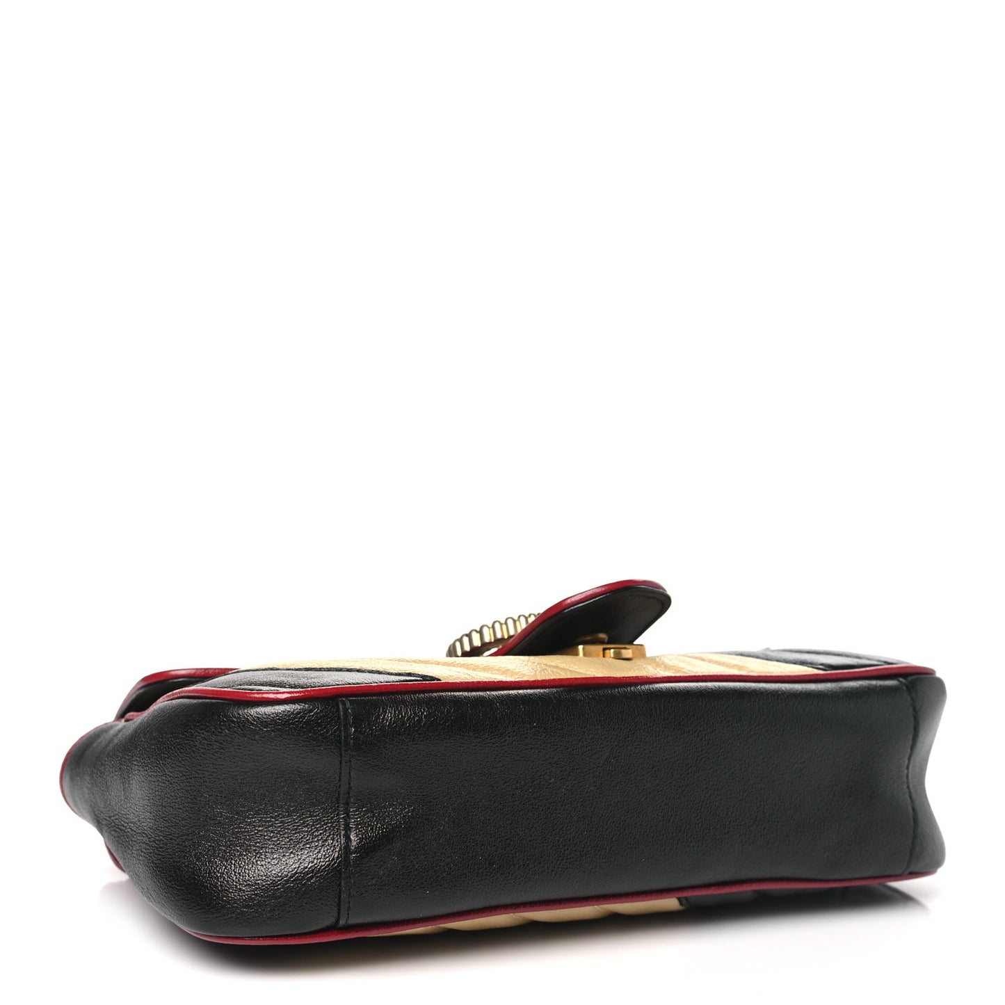 Vintage Effect Calfskin Matelasse Diagonal Striped Small Torchon GG Marmont Shoulder Bag Black Beige