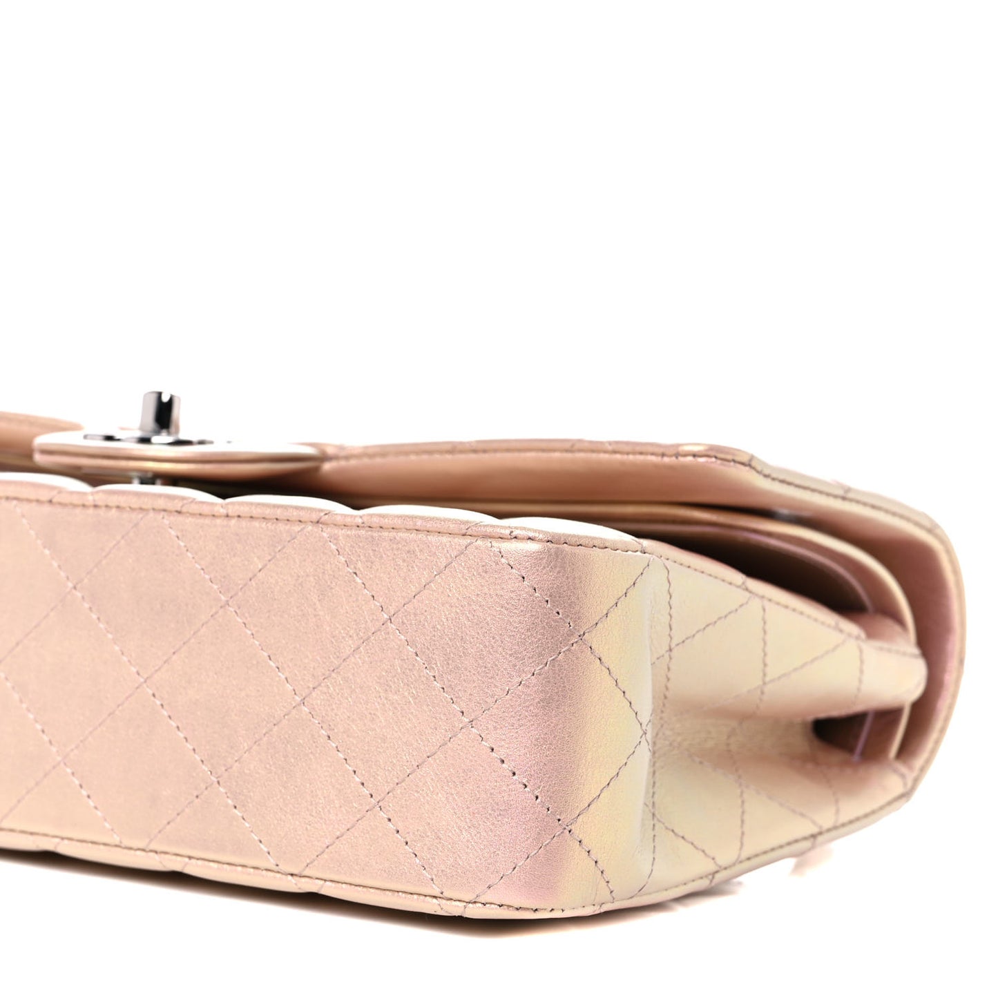 Iridescent Calfskin Quilted Medium Double Flap Pink