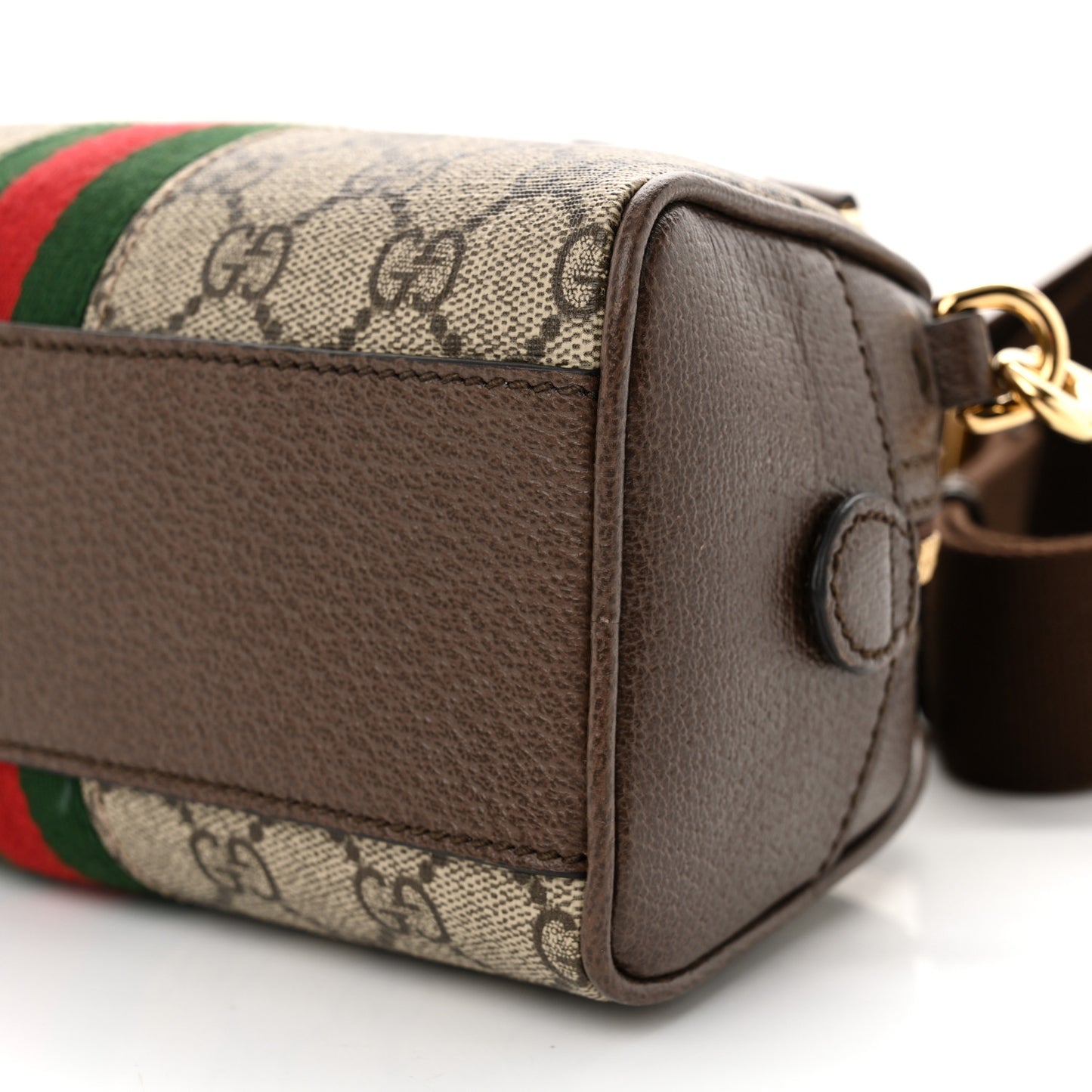 GG Supreme Monogram Textured Dollar Calfskin Web Mini Ophidia Top Handle Bowler Bag Beige Ebony New Acero
