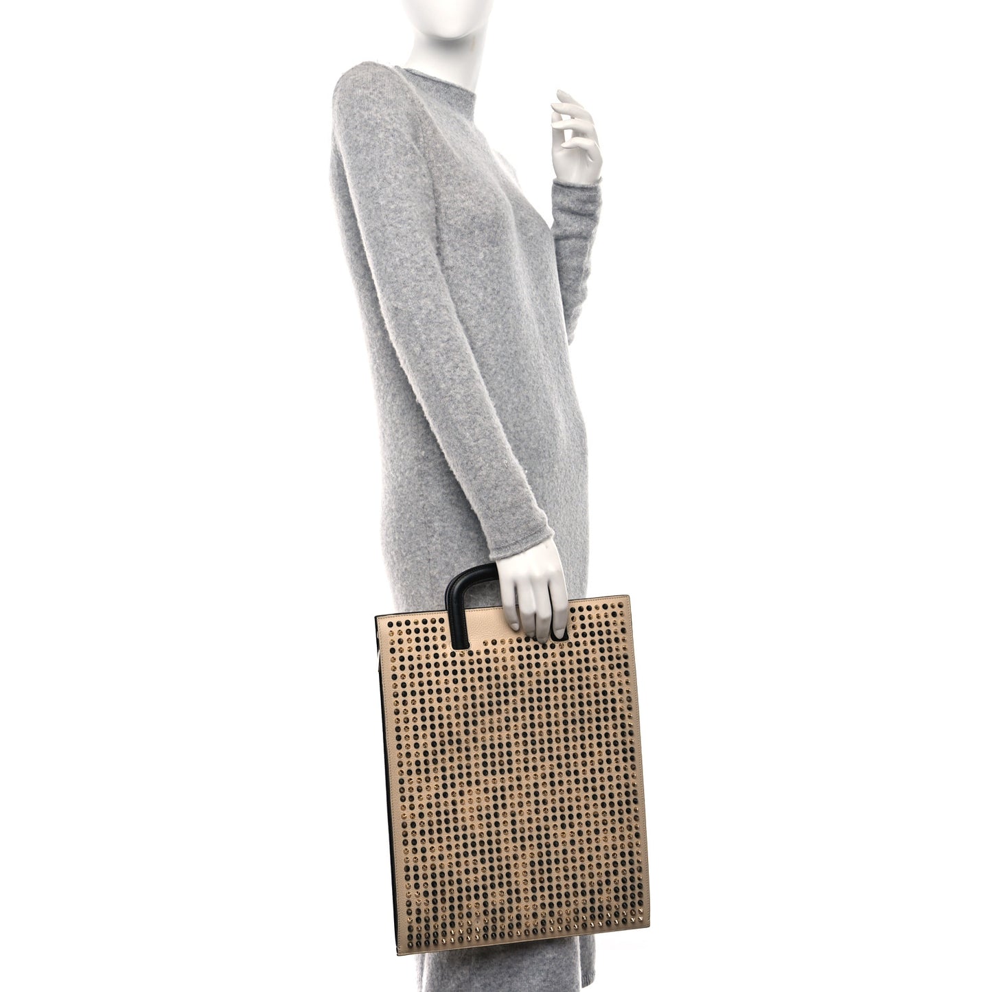 Calfskin Spiked Large Trictrac Portfolio Bag Beige