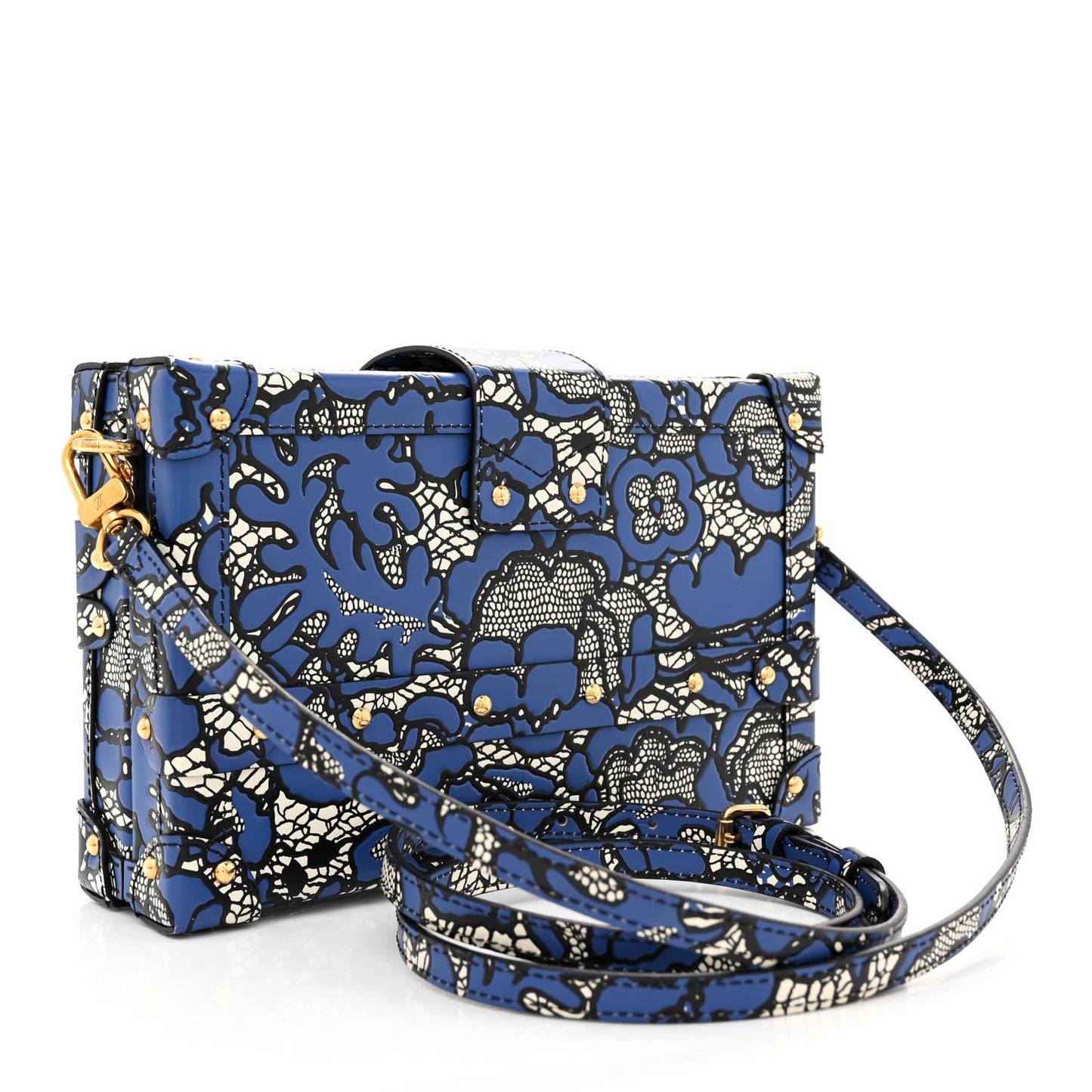 Calfskin Lace Flower Inlay Petite Malle Navy Black