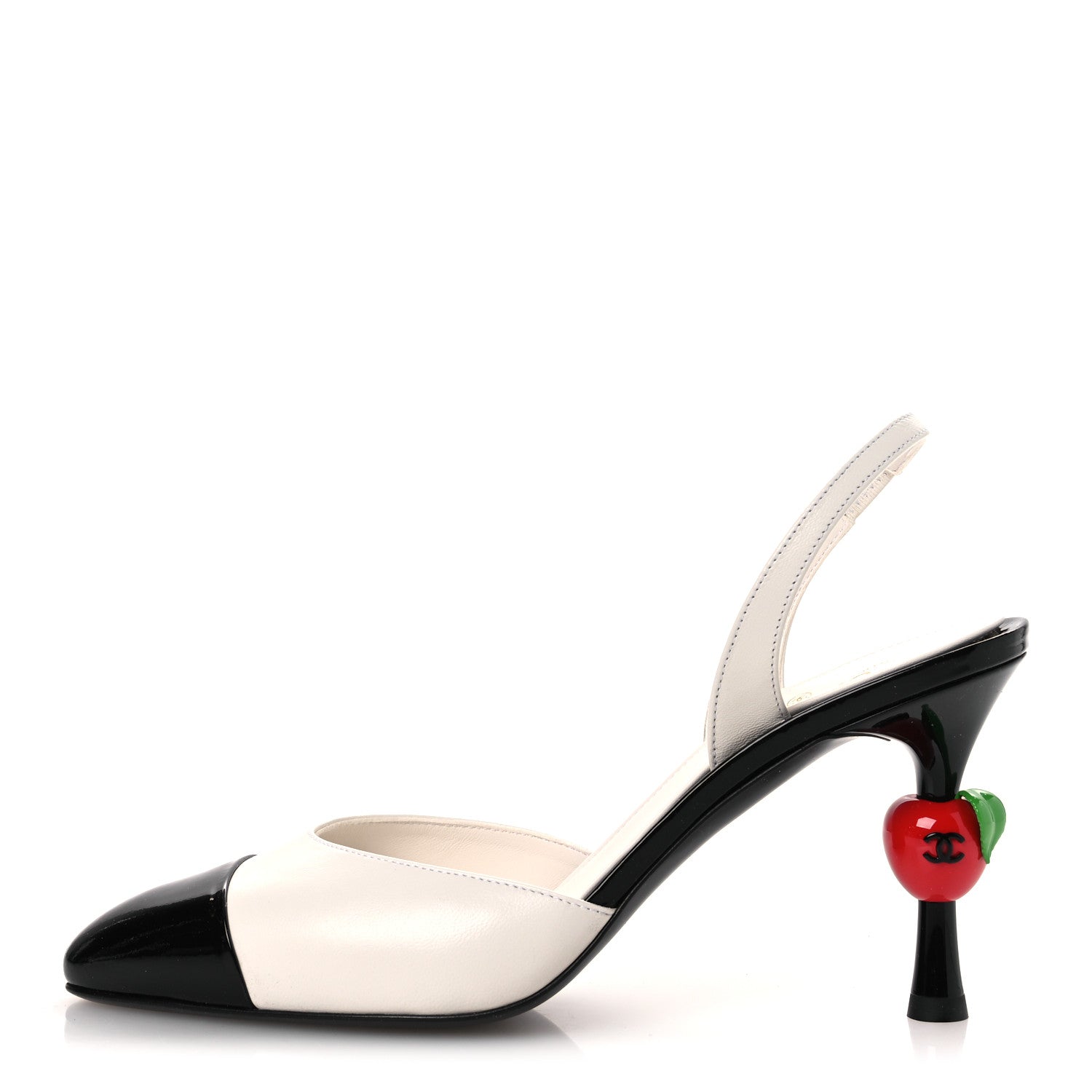 Chanel Lambskin Patent Cap Toe CC Apple Slingback Pumps 39 White