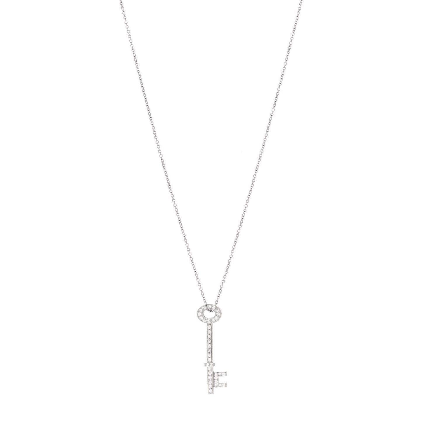 Platinum Diamond Oval Key Pendant Necklace