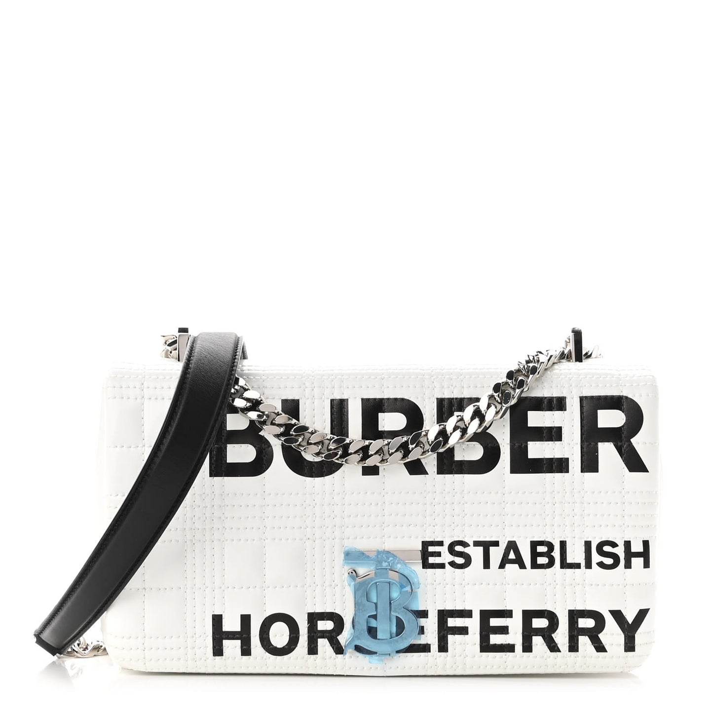 Patent Quilted Horseferry Print Small Lola Bag White