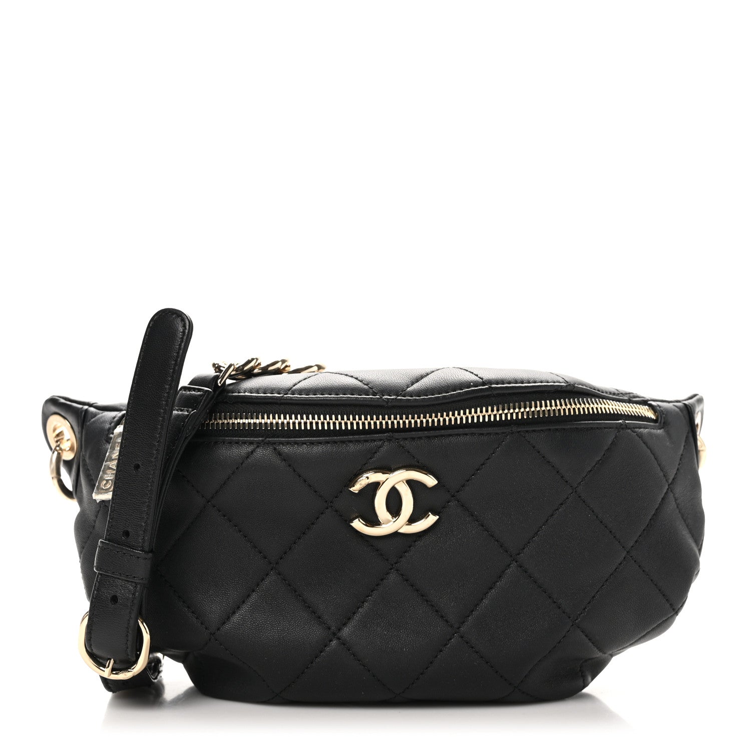 CHANELショルダーバッグ Chanel Lambskin Quilted Resin Bi-Color Waist Bag Fanny Pack Black