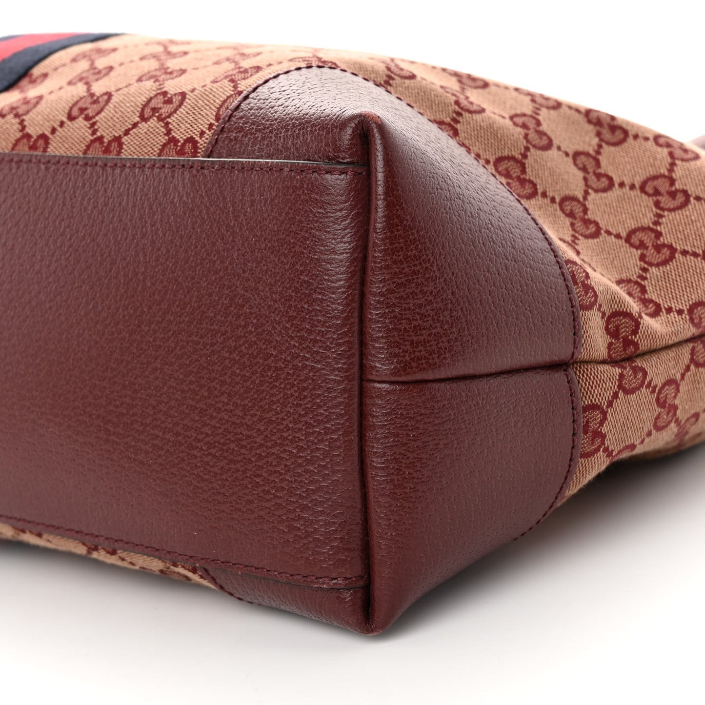 Monogram Textured Dollar Calfskin Web Medium Ophidia Shopping Tote Sahara Rubino Chardonnay