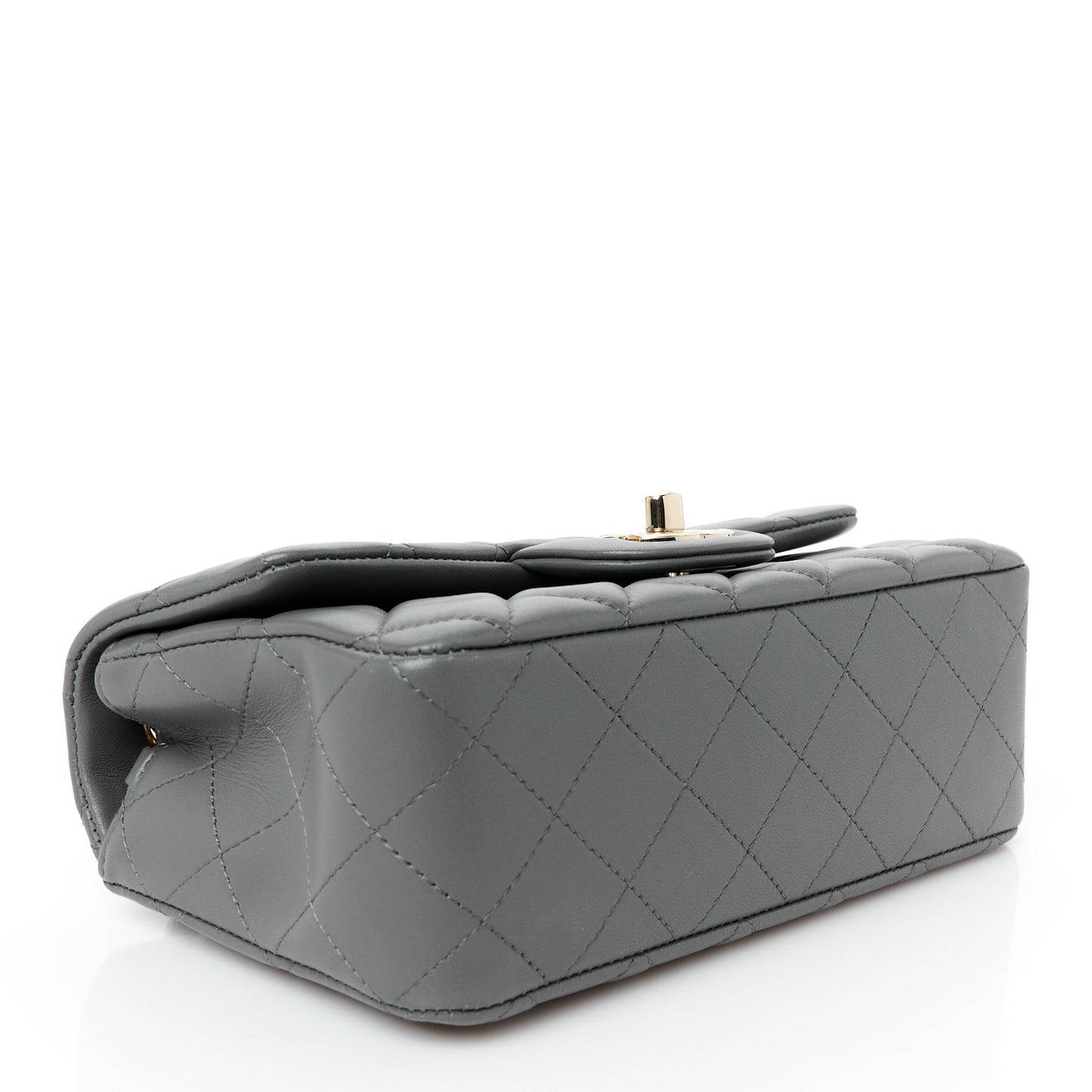 Lambskin Quilted Mini Rectangular Flap Dark Grey