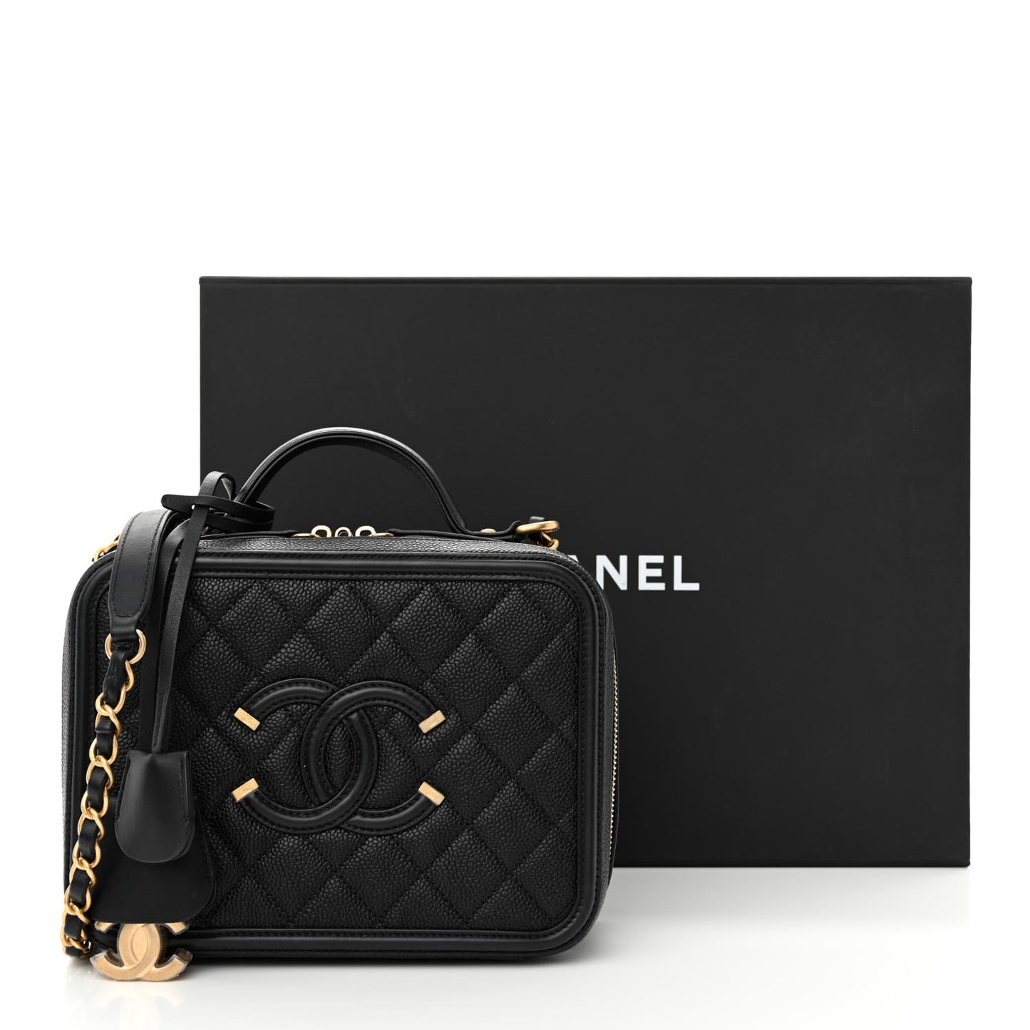 Caviar Quilted Medium CC Filigree Vanity Case Black