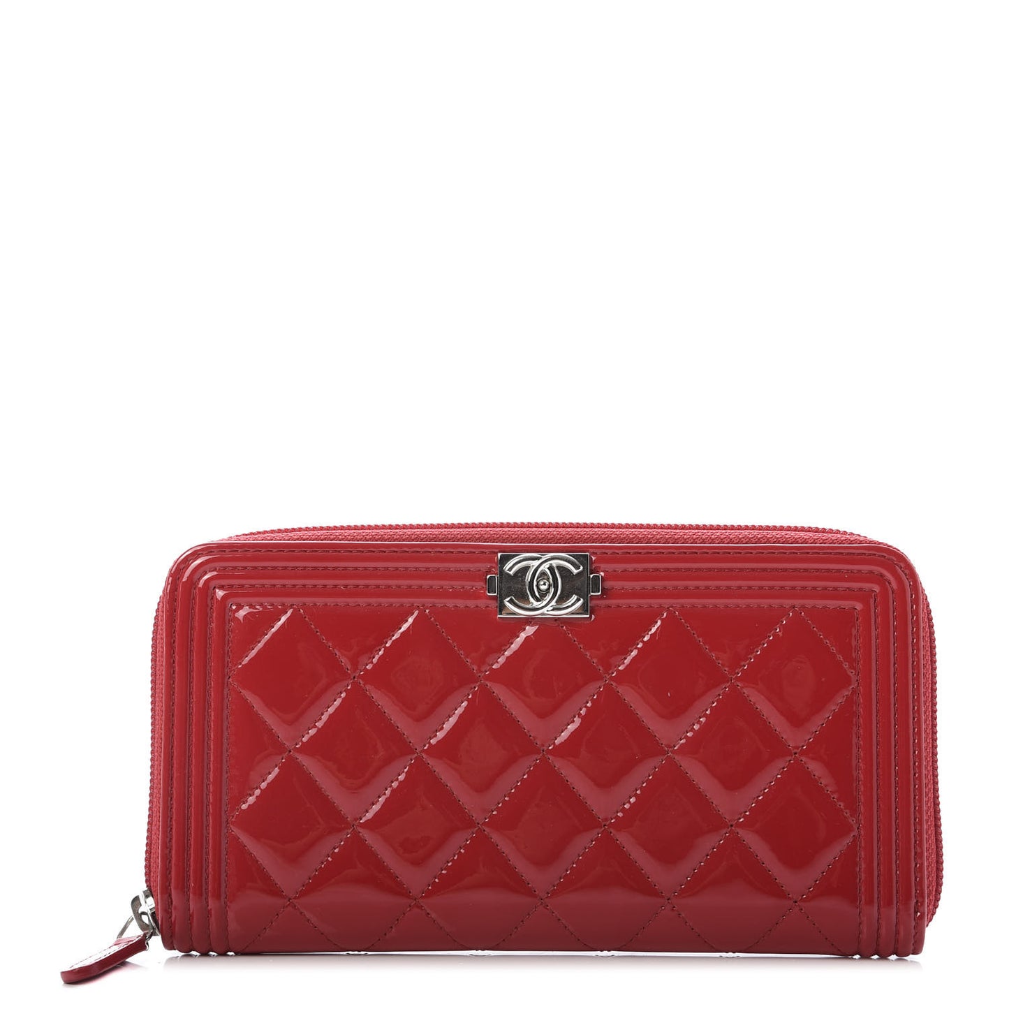 Patent Quilted Boy Zip Around Wallet Red