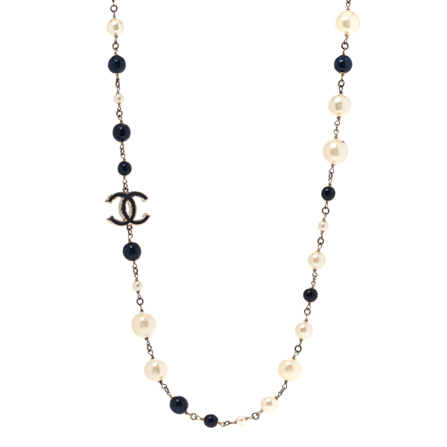 Pearl Beaded CC Long Necklace Navy