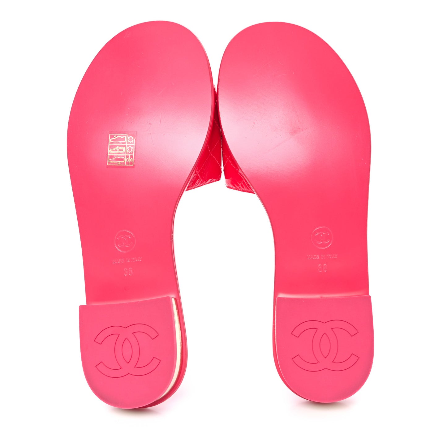 Patent Goatskin Quilted CC Sandals 38 Dark Pink