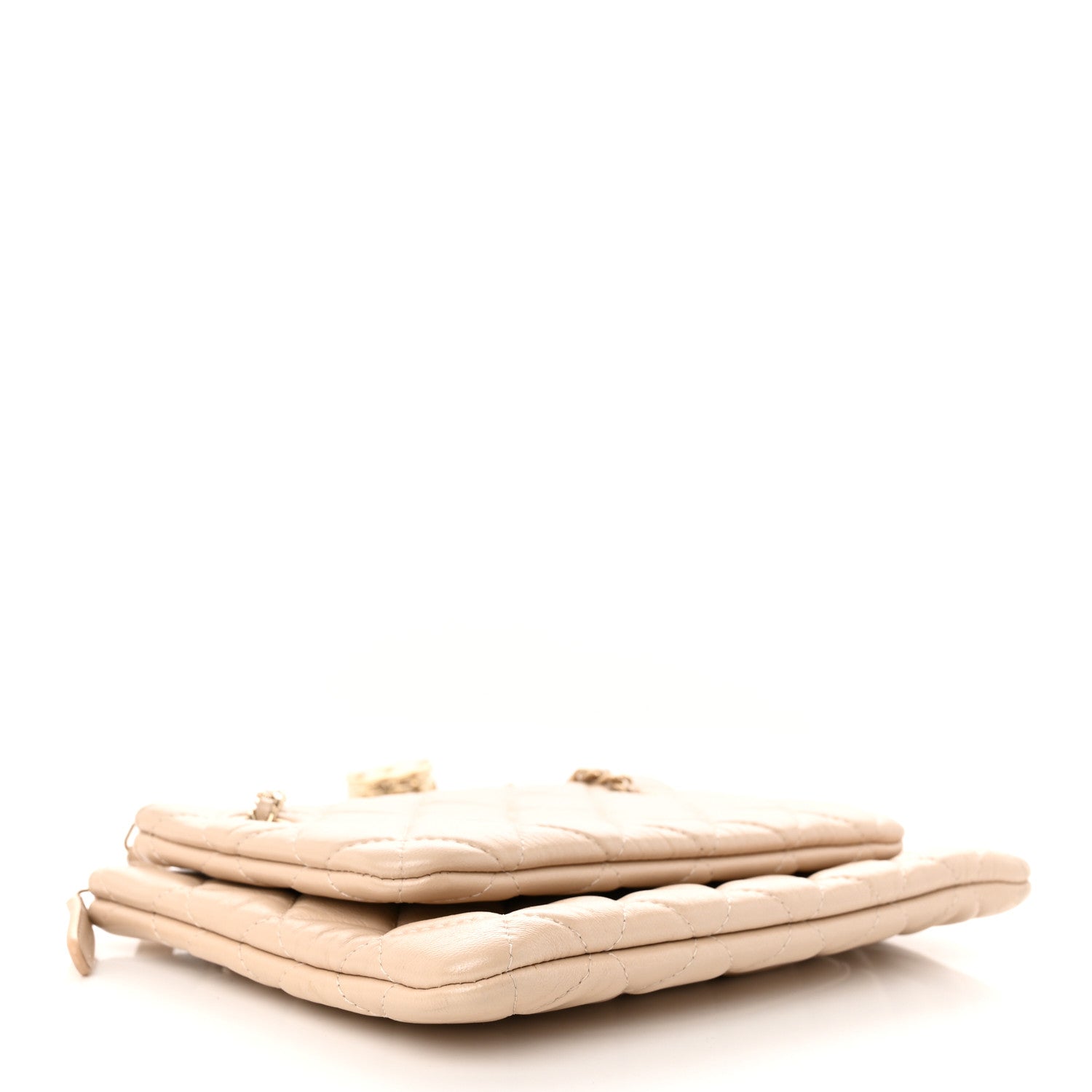 Chanel Shiny Lambskin Quilted Small Double Case With Strap Beige 4 of 11