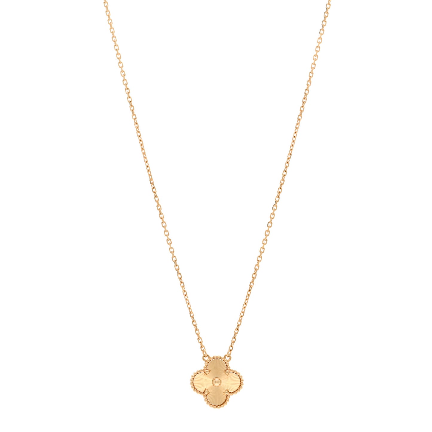 18K Yellow Gold Guilloche Vintage Alhambra Pendant Necklace