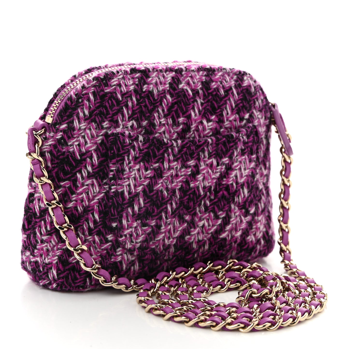 Tweed Quilted Mini Clutch With Chain Purple