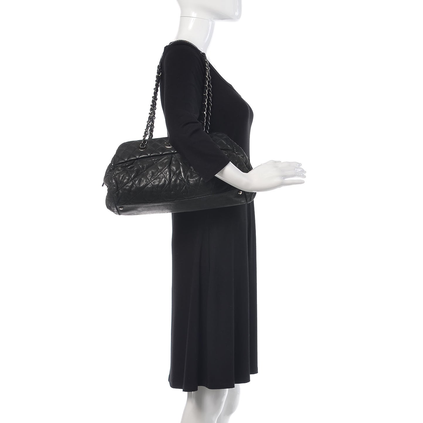 Iridescent Calfskin Chic Quilt Bowling Bag Black
