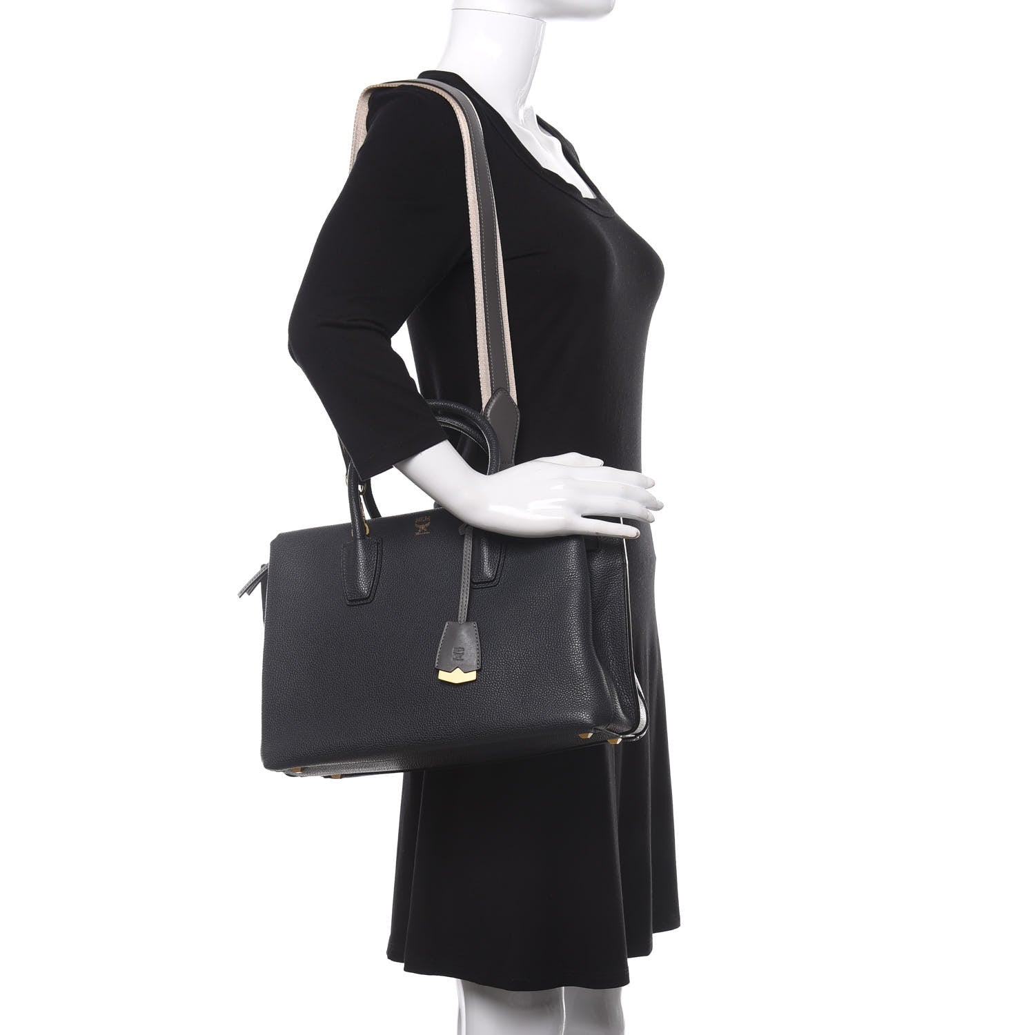 MCM Grained Calfskin Medium Milla Tote Phantom Grey 2 of 10