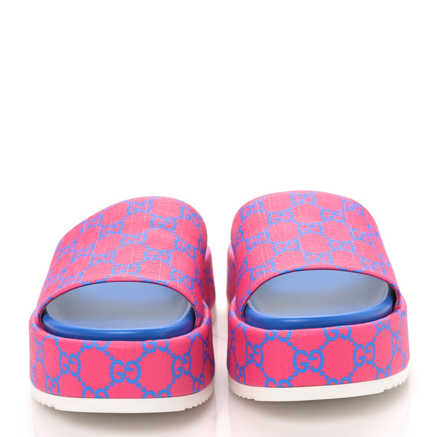 GG Supreme Joy Monogram Angelina Platform Slide Sandals 38 Fuxia Blue
