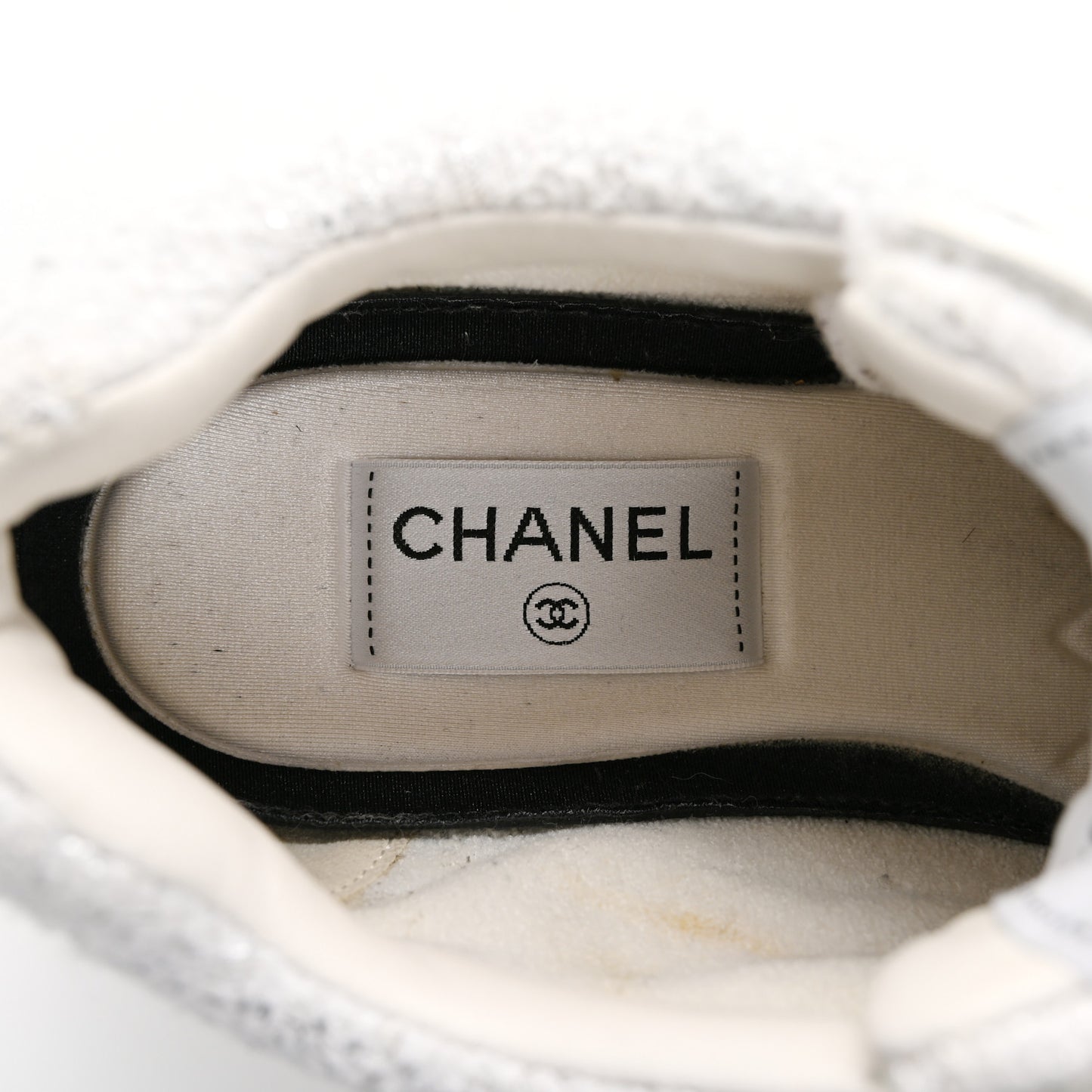 Painted Iridescent Cotton Tweed Suede Calfskin Womens CC Sneakers 39.5 White Silver Multicolor