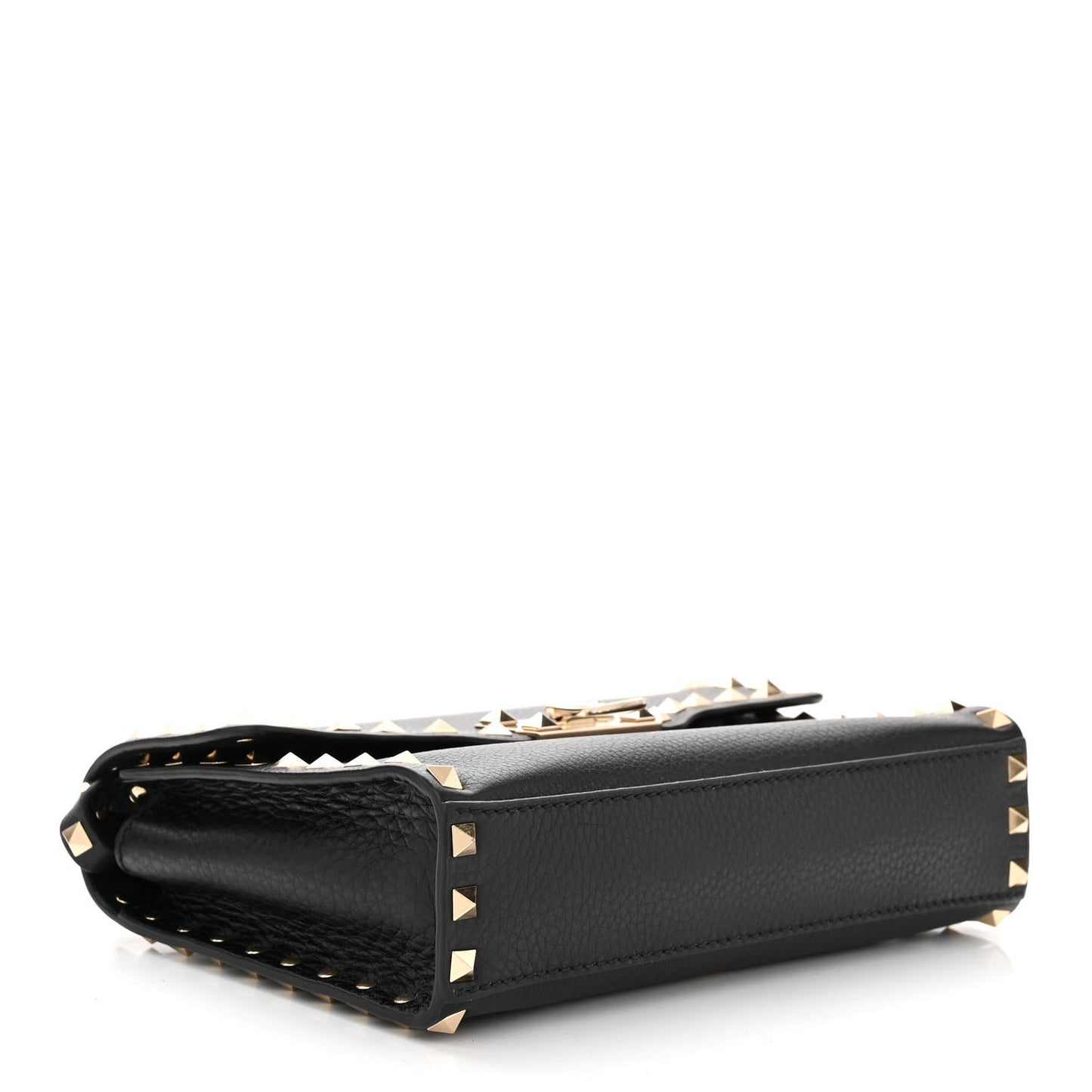 Pebbled Calfskin Medium Rockstud Flip Lock Crossbody Bag Black