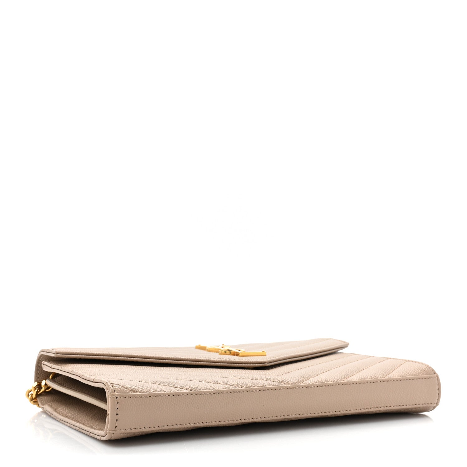 Saint Laurent Grain De Poudre Matelasse Chevron Monogram Chain Wallet Dark Beige 4 of 12