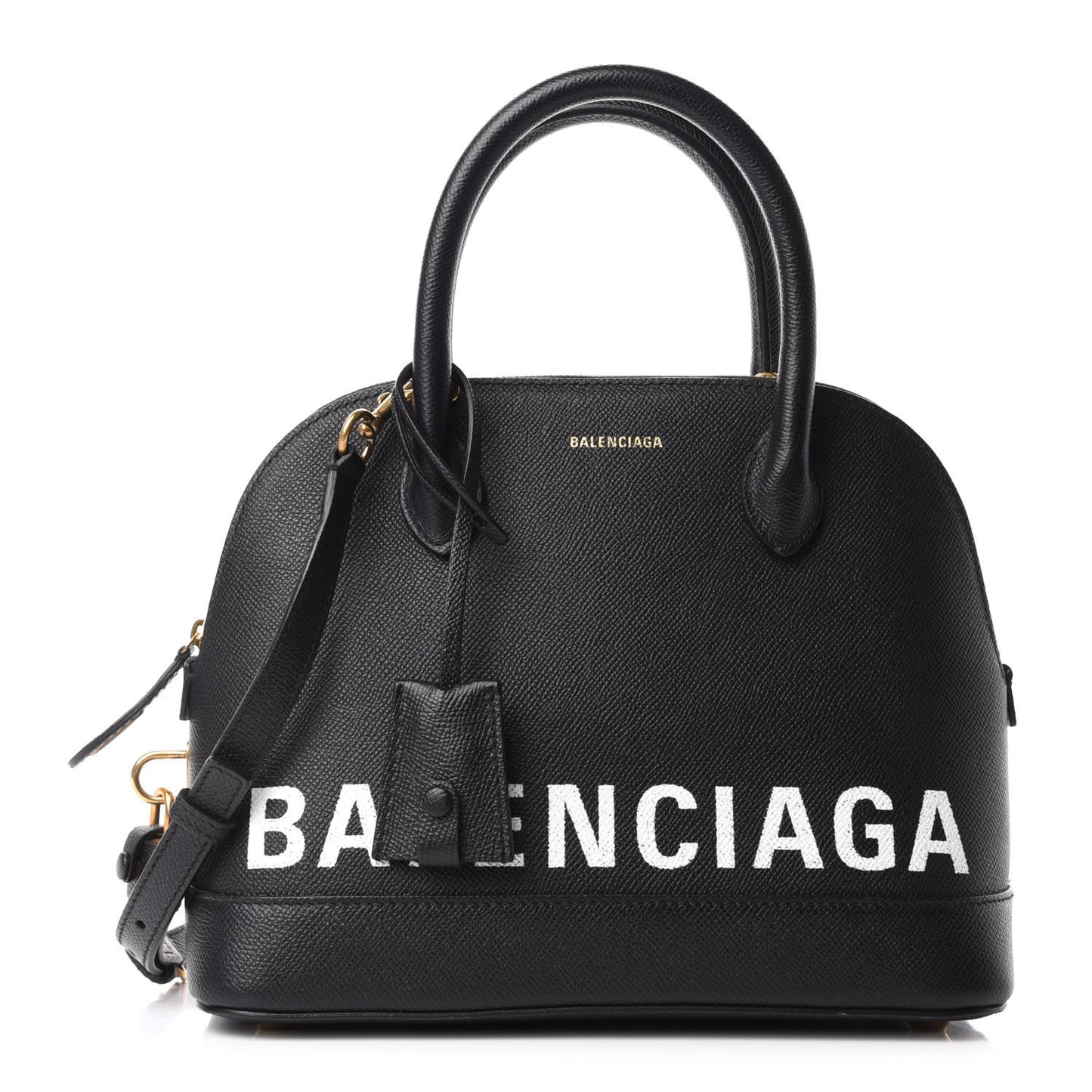 Signature Grained Calfskin Logo S Ville Top Handle Bag Black