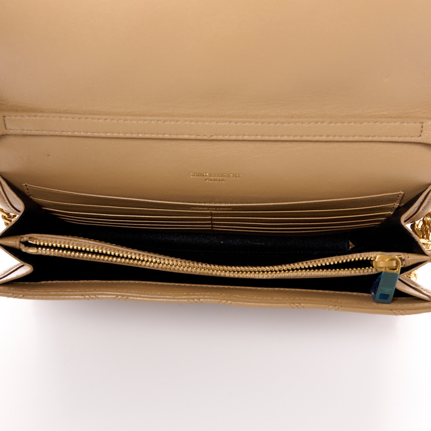 Saint Laurent Lambskin Diamond Quilted Becky Chain Wallet Natural Tan 5 of 13