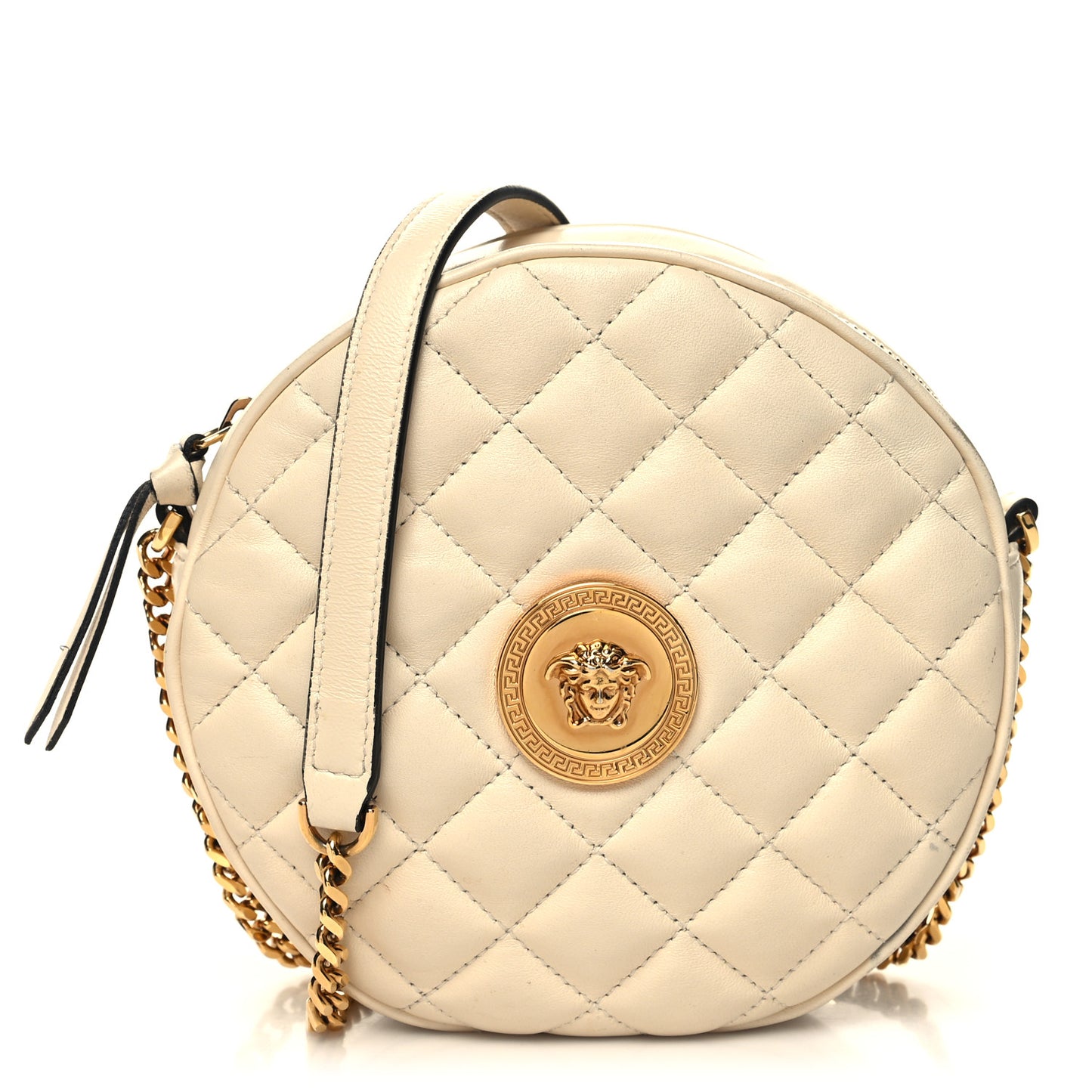 Nappa Quilted La Medusa Round Camera Bag White