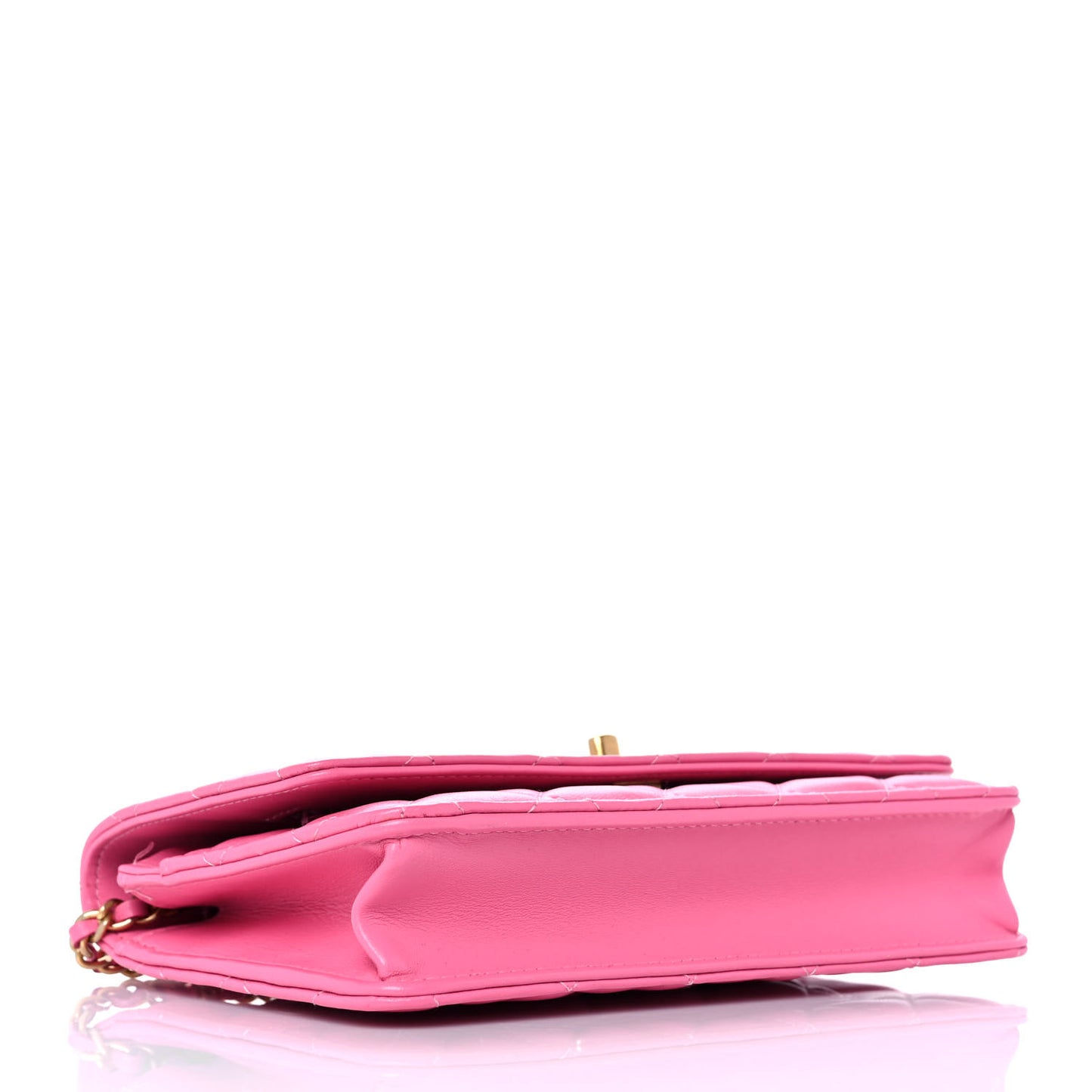Lambskin Quilted CC Pearl Crush Wallet on Chain WOC Pink