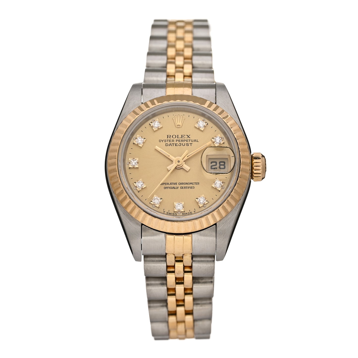 Stainless Steel 18K Yellow Gold Diamond 26mm Oyster Perpetual Datejust Watch Champagne 69173