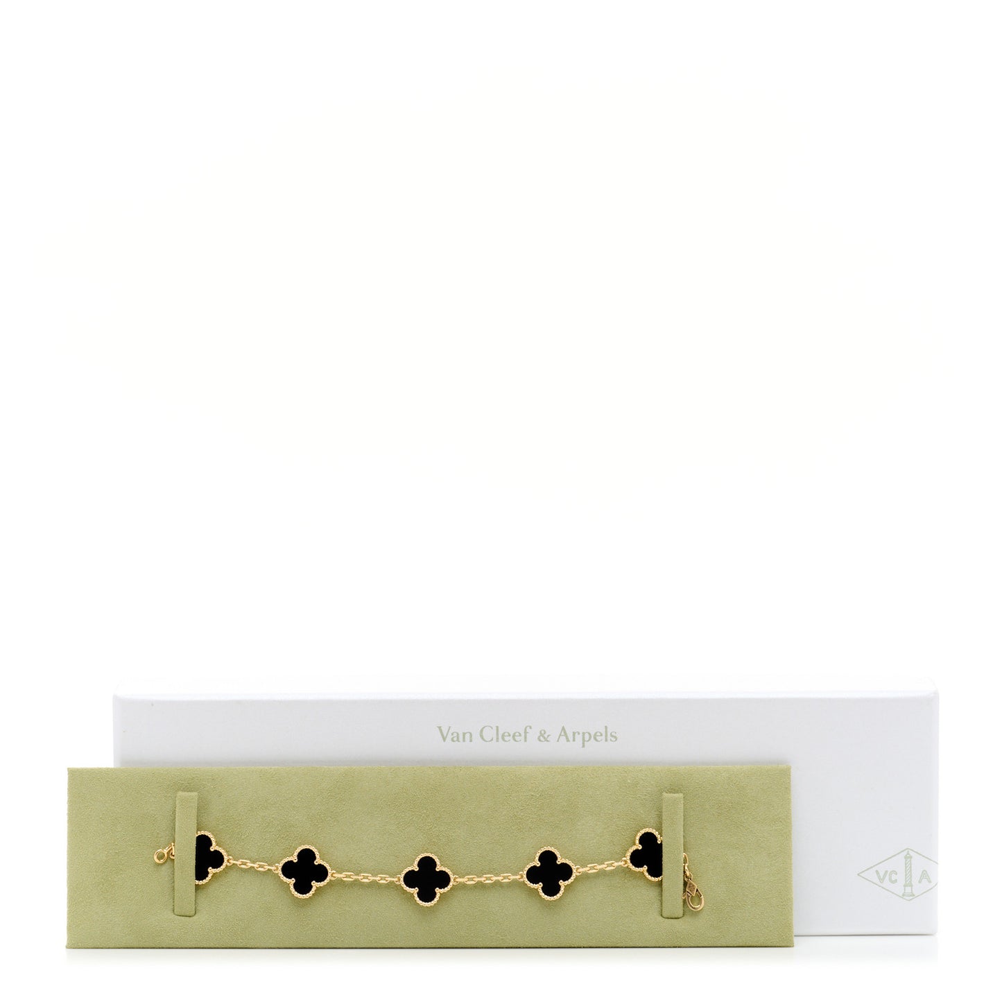 18K Yellow Gold Black Onyx 5 Motifs Vintage Alhambra Bracelet