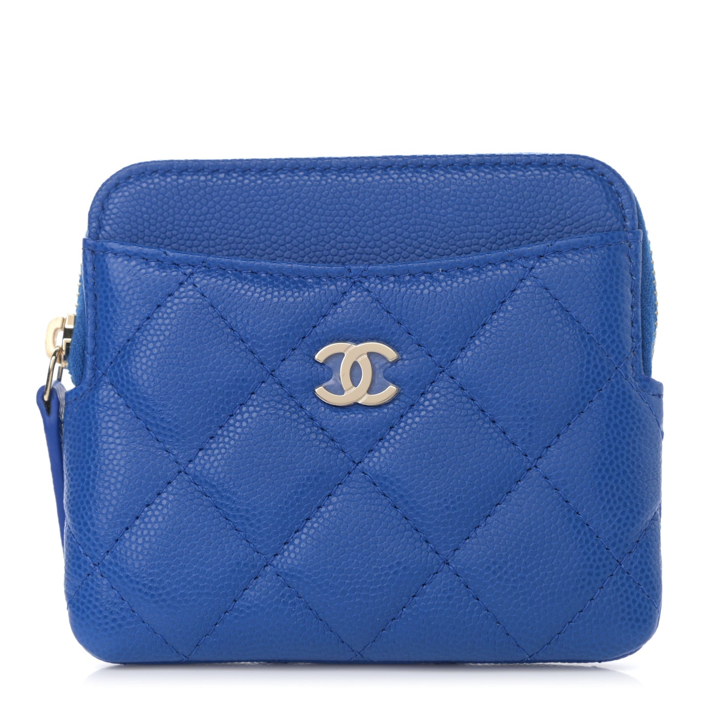 Caviar Quilted Zip Card Holder Wallet Blue