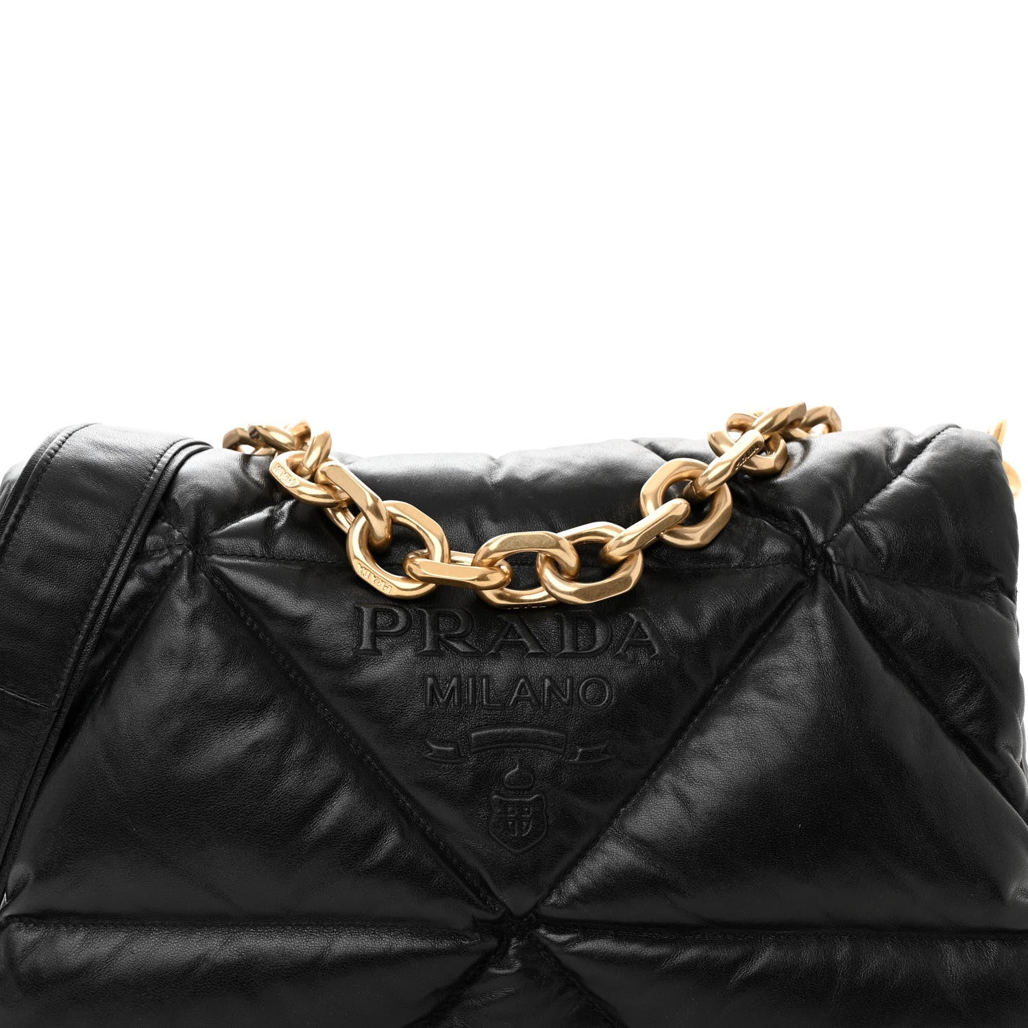 Prada Nappa Soft Padded Logo Embossed Triangle Quilted Shoulder Bag Black 7 of 10