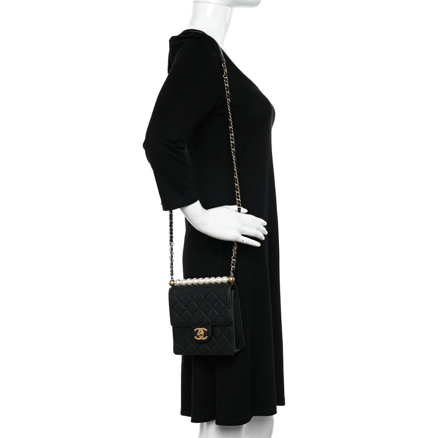 Lambskin Quilted Chic Pearls Flap Black