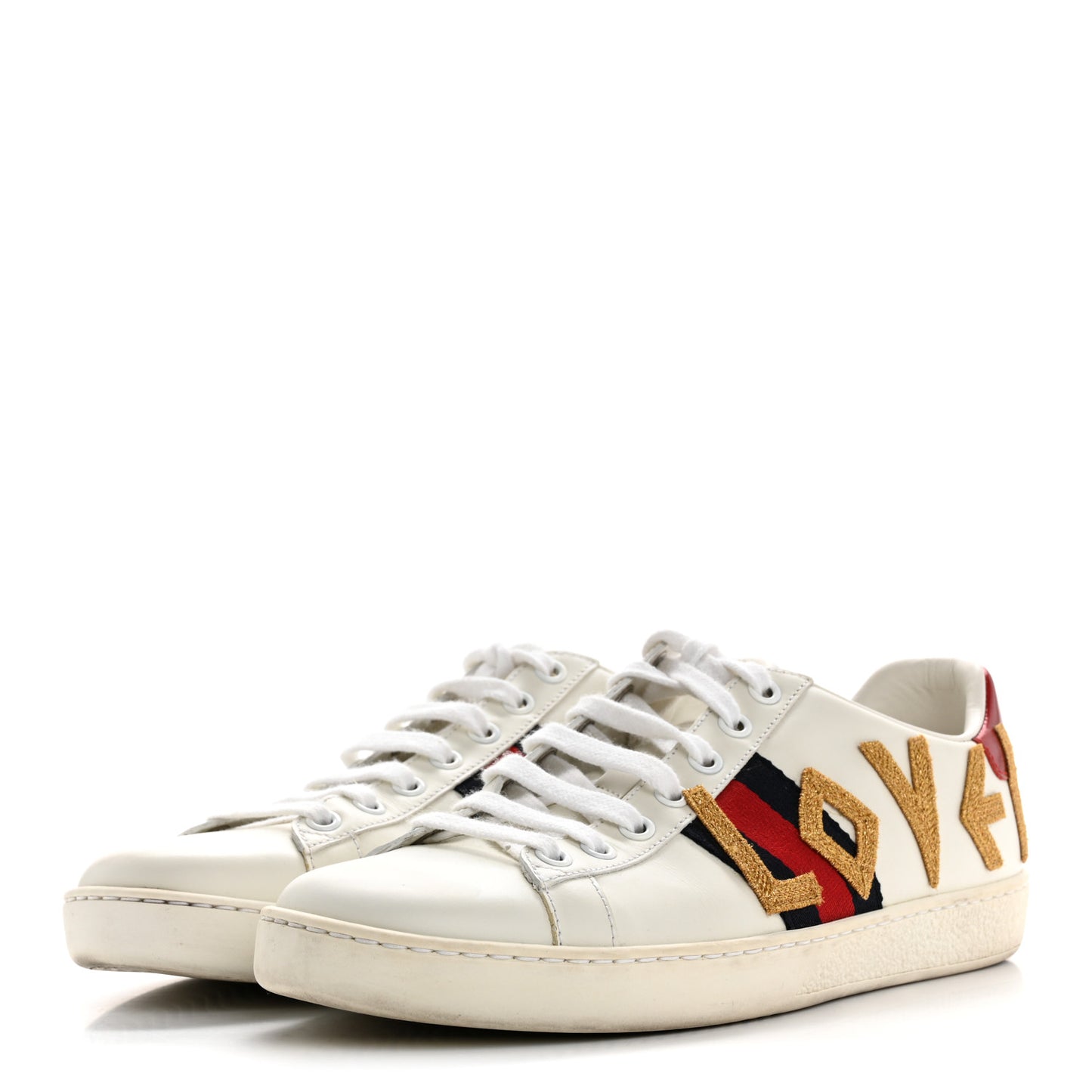 Calfskin Nappa Web LOVED Embroidered Womens Ace Sneakers 38 White Red Flame Notte